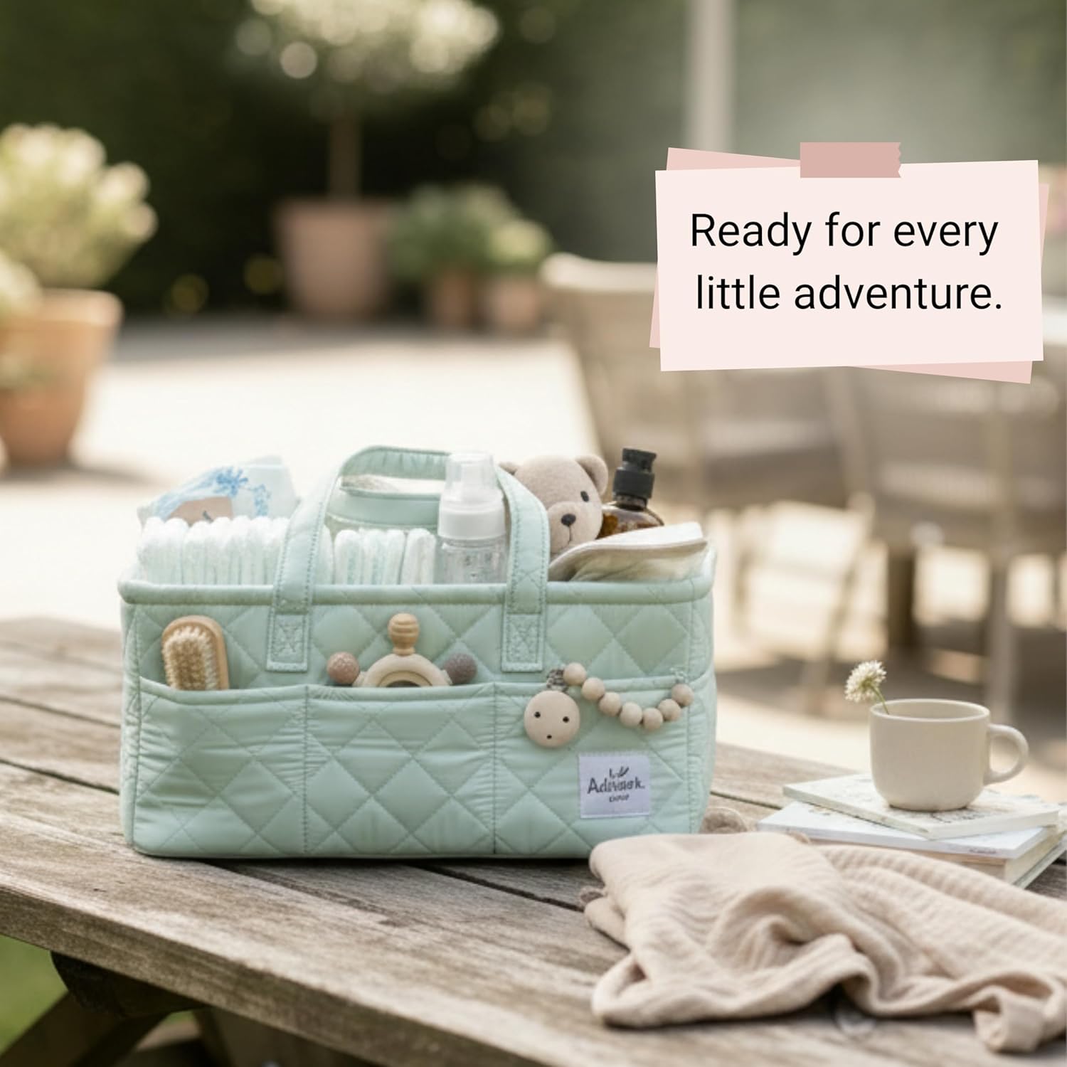 Adonia & Co Diaper Caddy Organizer – Nursery Storage Basket for Newborn Essentials Must Haves & Baby Must Haves – Portable, Machine Washable Baby Diaper Bag Organizer (Green)
