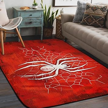 Extral Large Area Rug 5x7 Spider Web Cool Red Background Non-Slip Soft Modern Rugs Living Room Bedroom Decorative Nursery Childrens Playing Room Pet Area Rug 58" x 80"