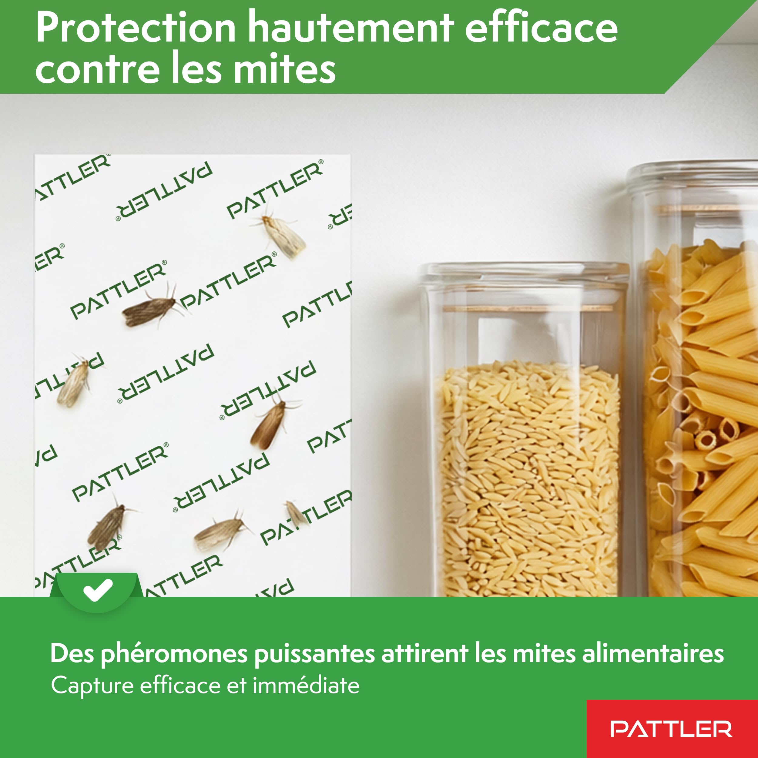 PATTLER Piege Mites Alimentaires Puissant à phéromone – 12 Pièces. Anti Mites Alimentaires sans Insecticide pour Garde-Manger et Cuisine. Capture e Contrôle des Infestations de Mites Alimentaires.