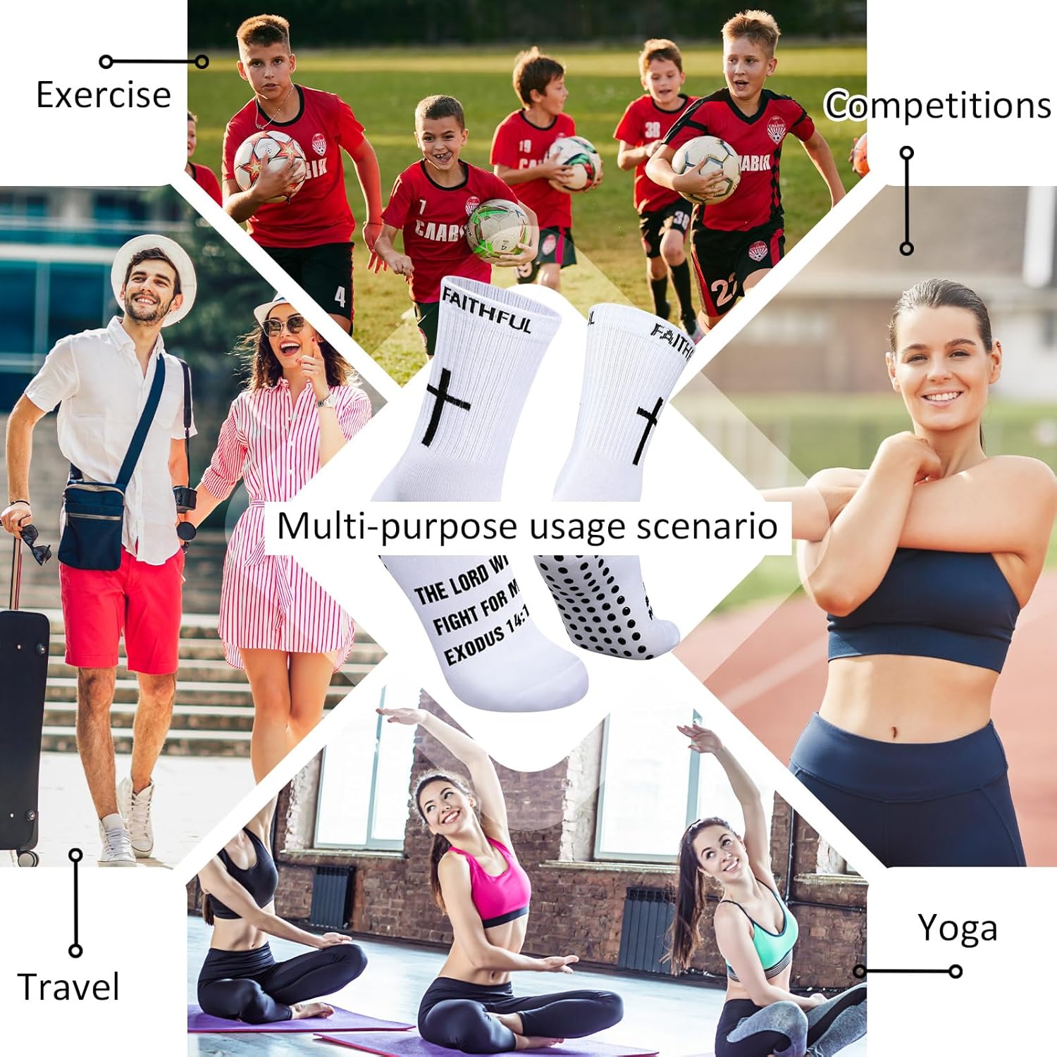 6 Pairs Christian Cross Socks Anti Slip Soccer Sock with Rubber Dot Religion Gift for Men Youth Women Sports - Image 5