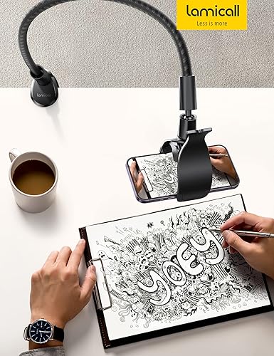 Miniatura 7 de Lamicall Soporte para teléfono con cuello de cisne, brazo flexible, 38 pulgadas de longitud total, clip de abrazadera ajustable 360, soporte