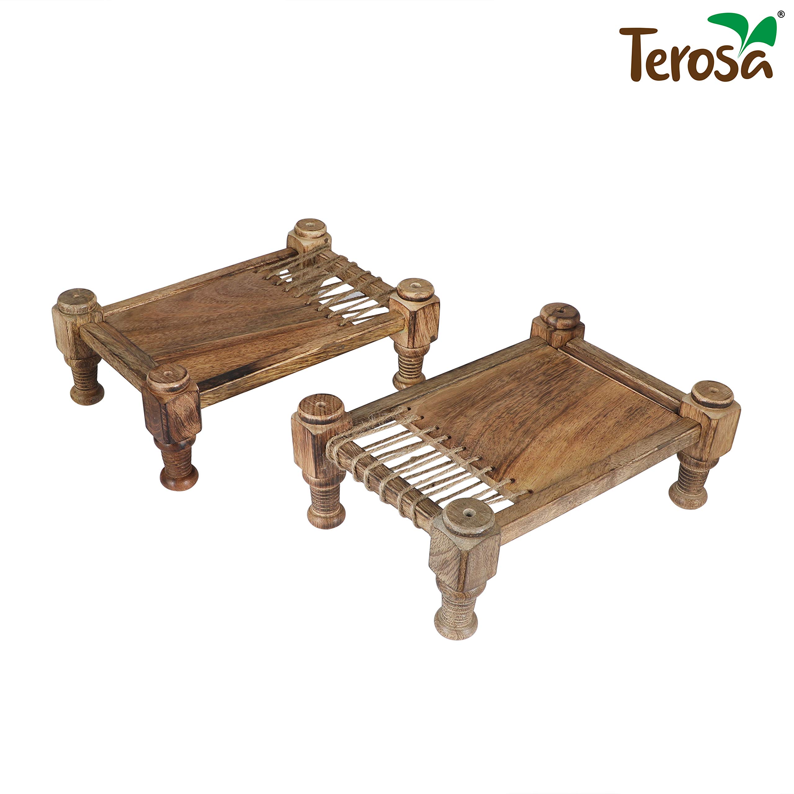 Terosa Rustic Manji Serving Tray - Std - 11x7.5x3.9inches - Indian Rosewood - Charpai Khaat Indian Cot 2