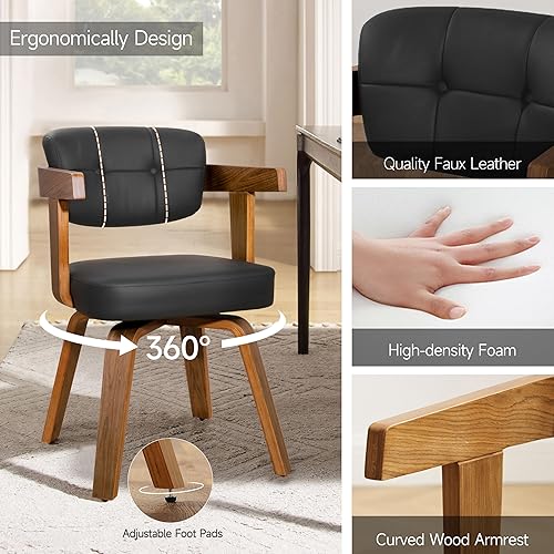 Miniatura 3 de Art Leon Silla de escritorio de oficina en casa, silla moderna de mediados de siglo, silla de oficina de piel sintética sin ruedas, cómoda silla con