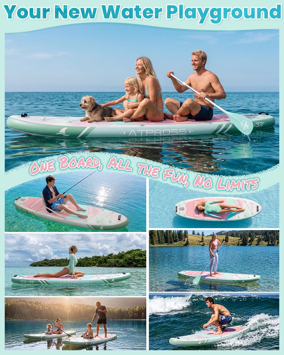 Stand Up Paddling Board,320cm Stand Up | Paddle mit Reichhaltigem Zubehör, SUP Board 200kg Tragkraft mit Eva-Rutschfestem Deck
