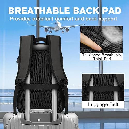 Miniatura 6 de Goloni Mochila ligera e informal para laptop, bolsa de viaje clásica de mano, con puerto de carga USB para hombres y mujeres, Negro -, Classic