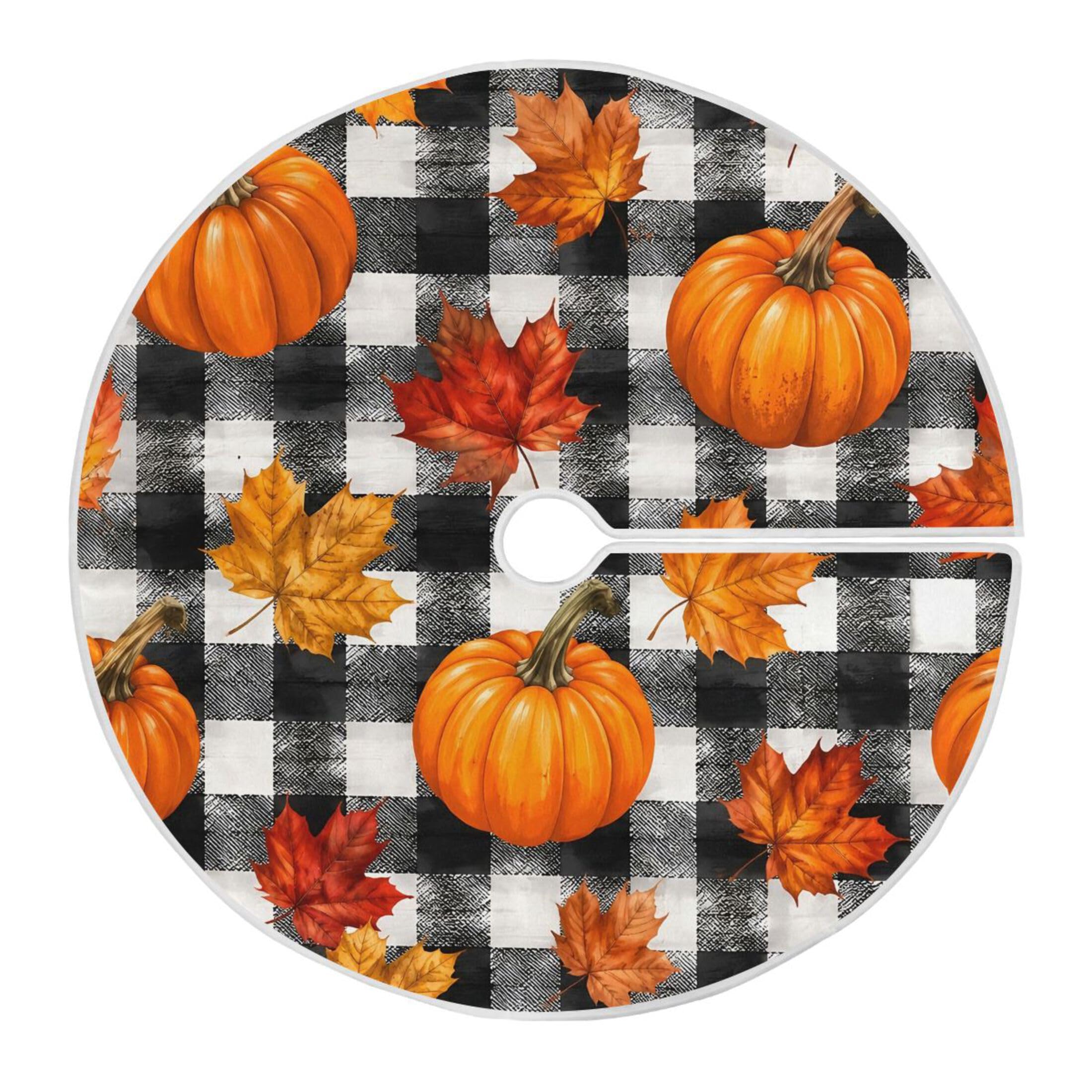Fuauuyl Pumpkins Checkered Plaid Christmas Tree Skirt 36 in Indoor Outdoor Tree Mat for Farmhouse Holiday Party Decoration