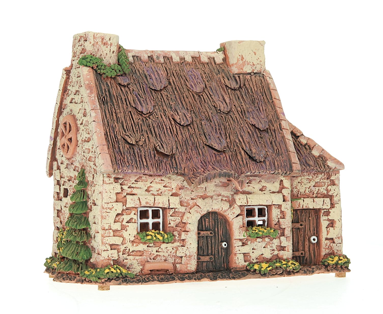 Ceramiczny domek świetlny, rękodzieło, miniaturka artystyczna, stary tradycyjny dom bretoński, Francja, C229AR