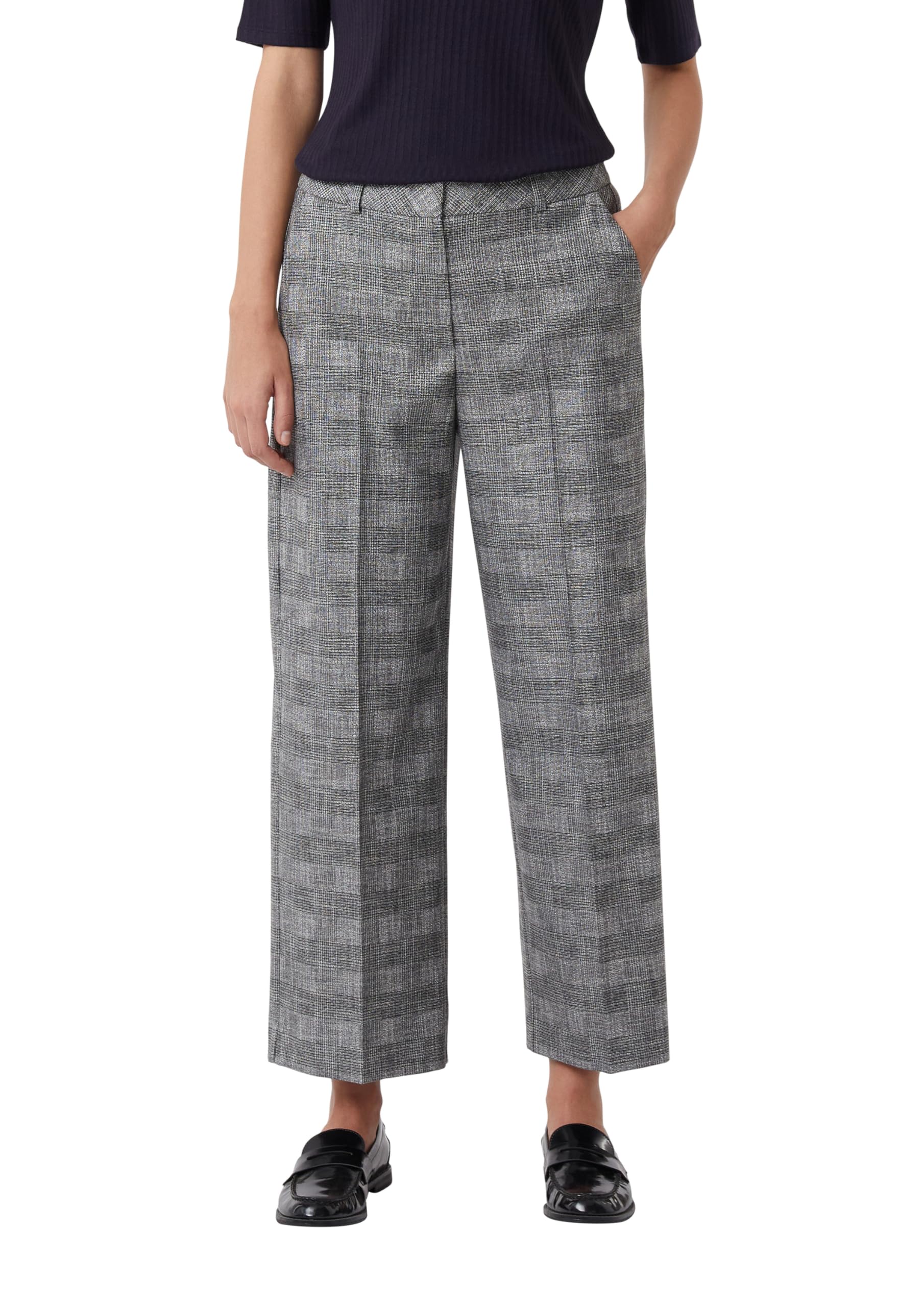 Comma Damen Hose Ankle-Hose mit Wide Leg und Karomuster