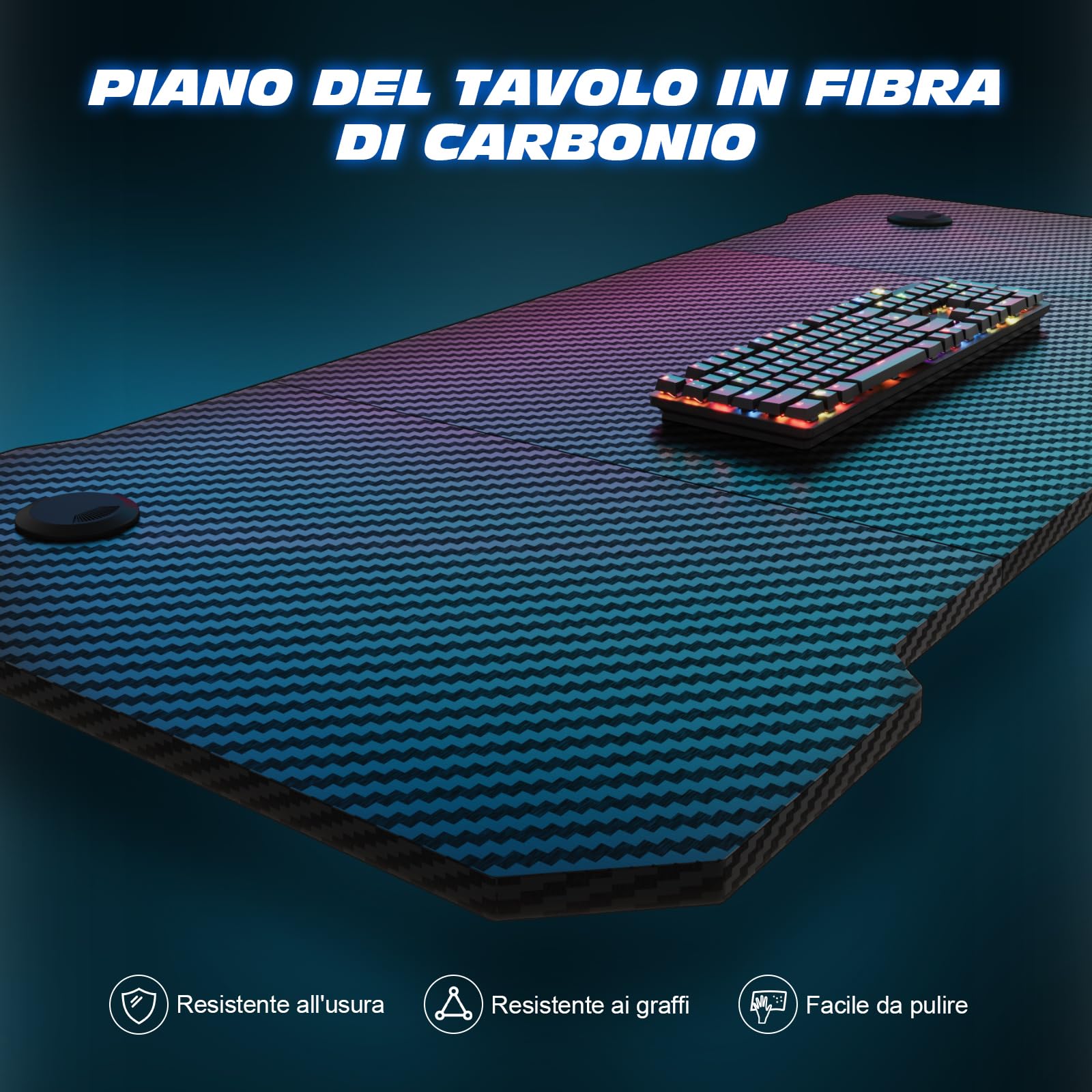 TRIUMPHKEY 120x60cm Scrivania Gaming/Tavolo Gaming - Piano in Carbonio Senza LED, Gambe a Z Ultra Resistente (100kg), con Gancio Cuffie, Design Moderno