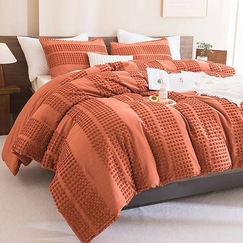 Andency Comforter King Size Bed Set Burnt Orange, 3 Pieces Boho Terracotta Fall Solid Lightweight Bedding Comforter Set, Rust Soft Fluffy Bed Set (104x90In Comforter & 2 Pillowcases)