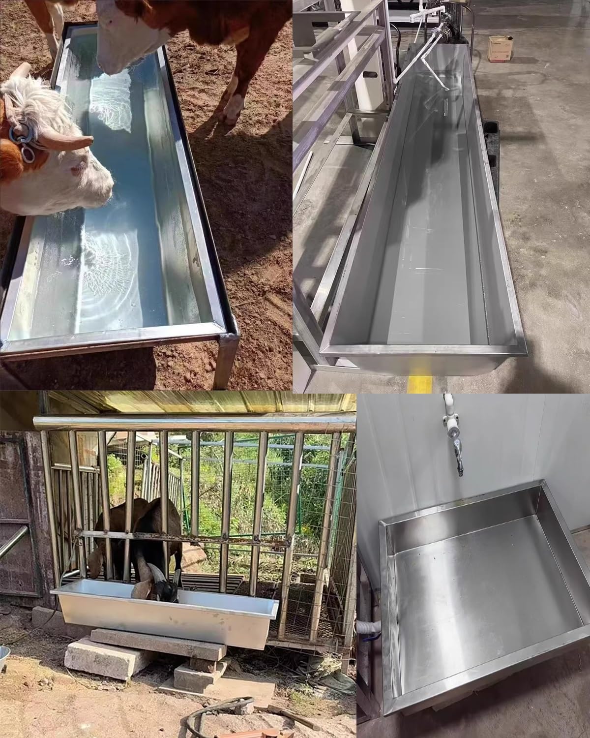 Comedero de acero inoxidable para ganado con soporte, alimentador de agua y pienso resistente para cerdos, caballos, ovejas y aves de corral