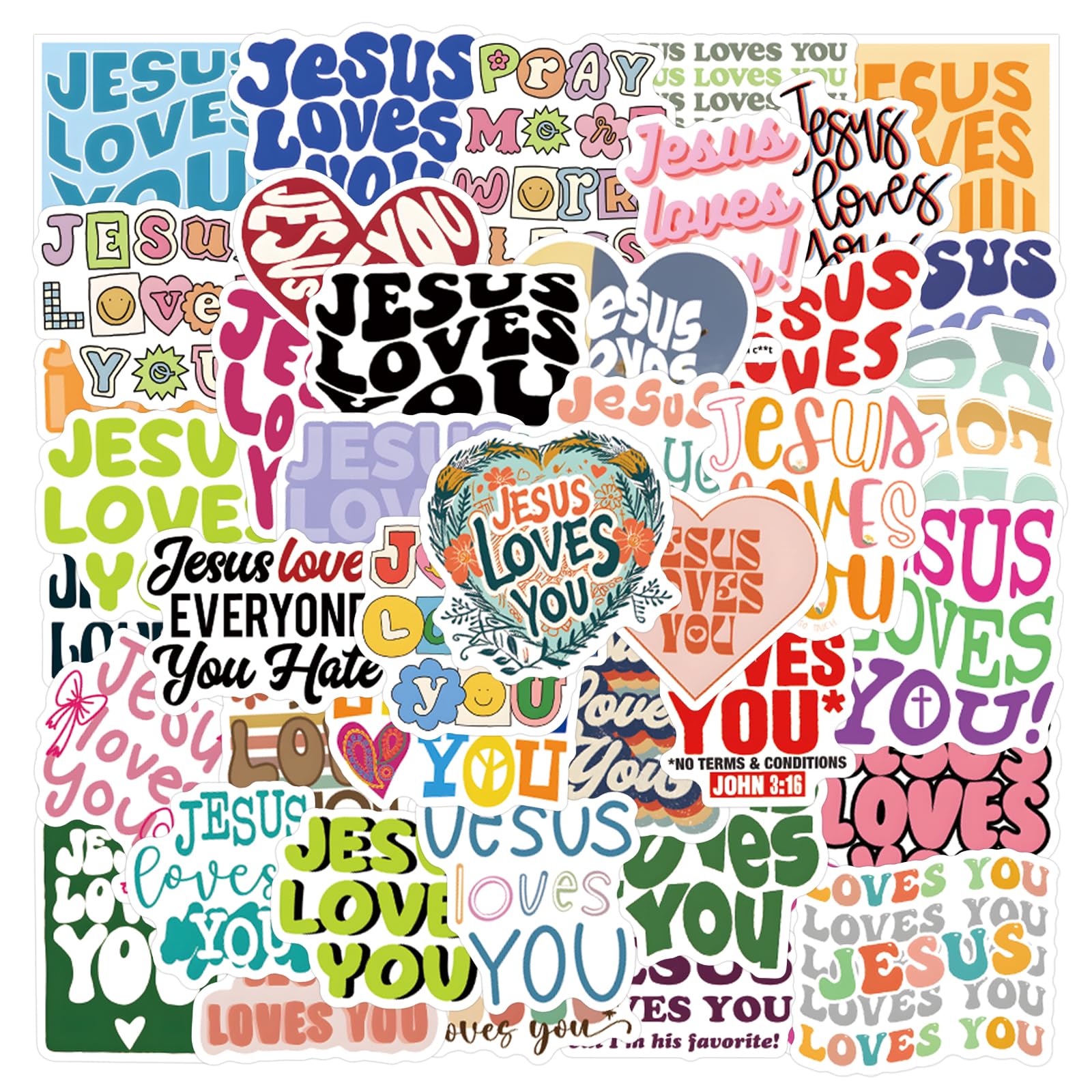 Jesus Loves You Inspirational Stickers for Water Bottles, Laptop - 50Pcs Motivational Positive Reward for Kids, Teens, Teachers, Students - Healing