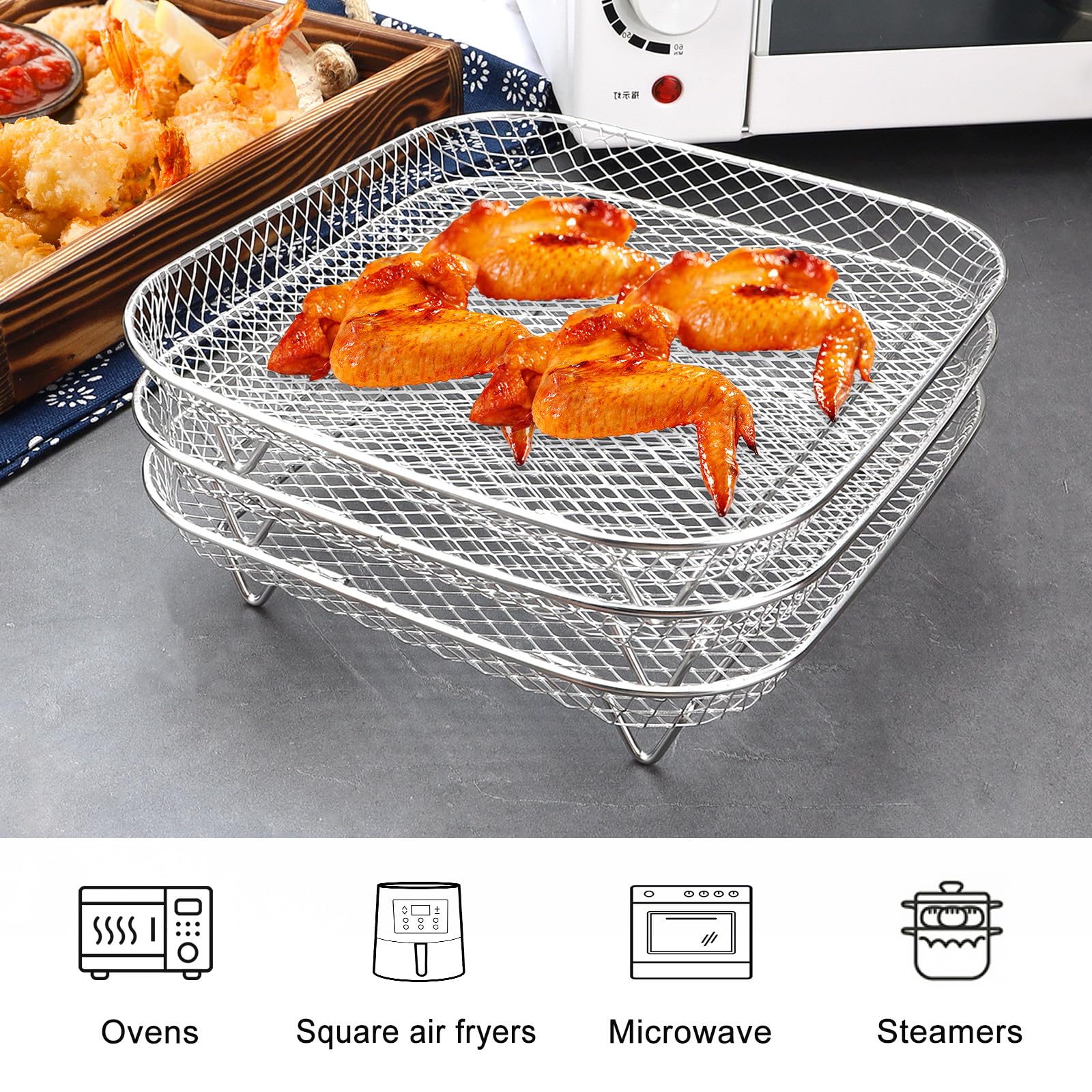 GOMETY Luftfritteusen Regal 3-lagig - Edelstahl Rostfrei Für 5-8L Fritteusen