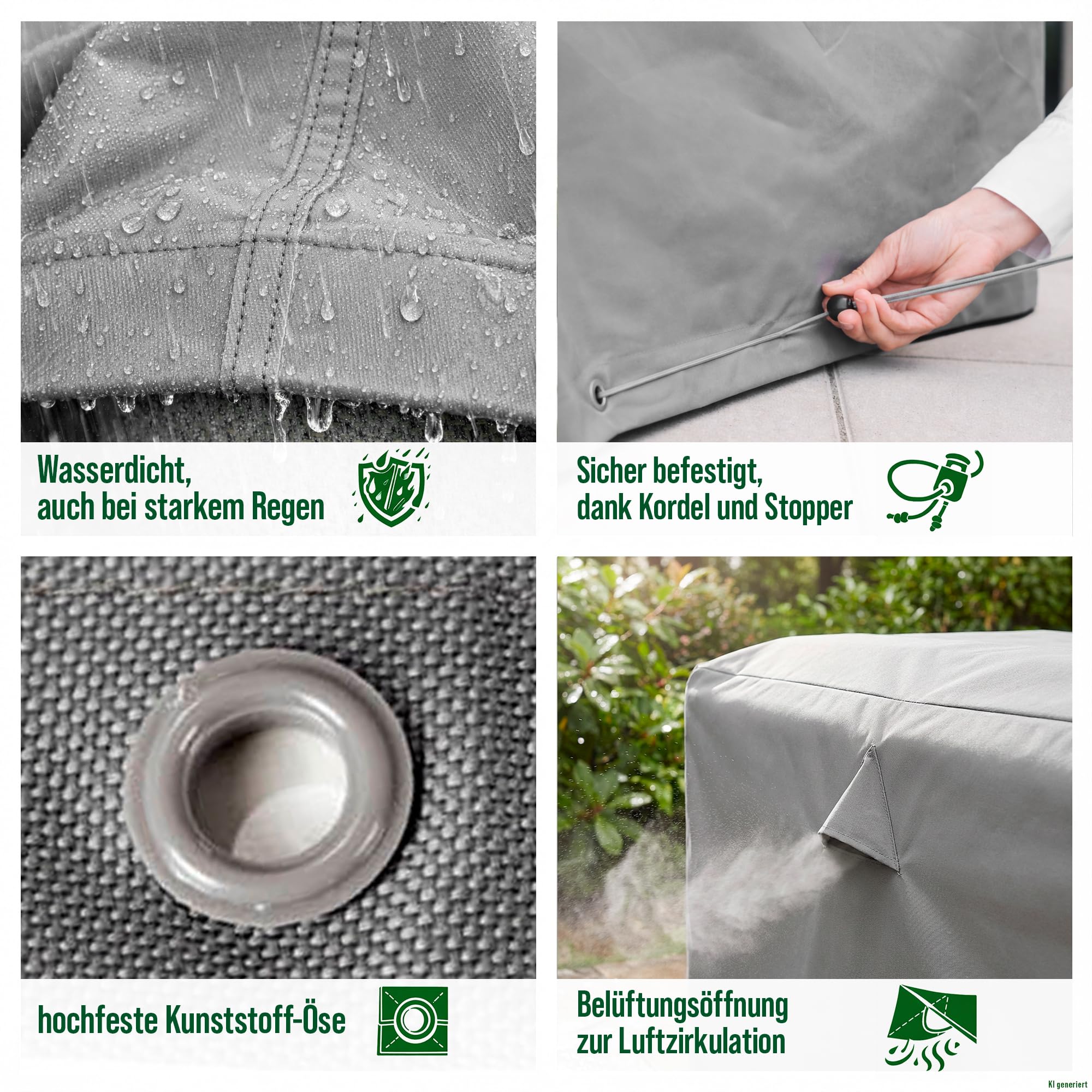 Abdeckung Gartentisch eckig, 265x115x71 cm, grau, Oxford 600D Gewebe, Tischabdeckung wasserdicht, UV-beständig und wetterfest, Schutzhülle Gartenmöbel