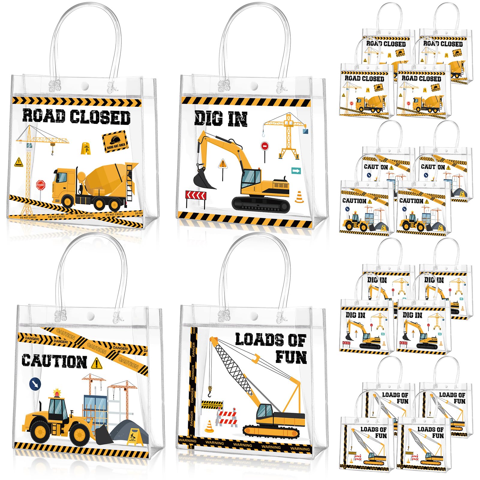 Aliceset 20 Pcs Construction Party Goodie Bags with Handles Construction Themed Party Favors Truck Theme Treat Bags for Birthday Decoration Baby Shower Supplies, 8 x 8 x 3.15 Inch — image 1