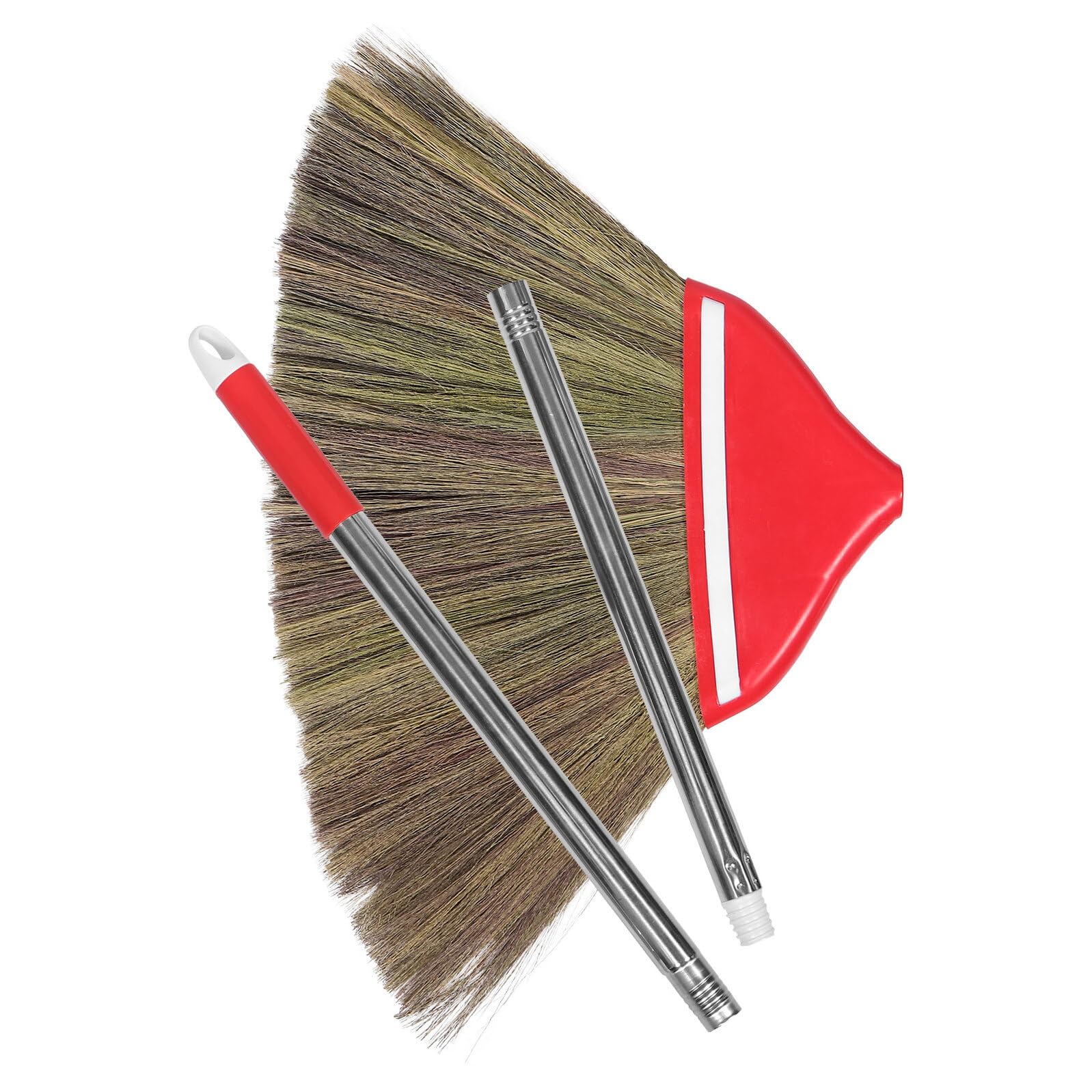 Healeved Asiatischer Handbesen aus Naturgras Weicher Handgefertigter Haushaltsbesen 106cm mit Rotem Stiel für Holz und Terrassenböden Innen und Außen