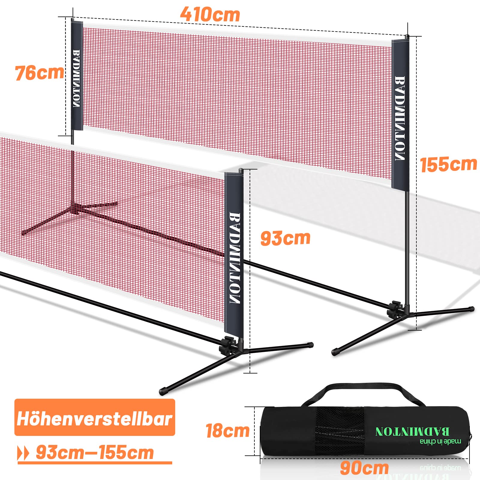 Filet de badminton d'extérieur, filet de volley-ball, réglable en hauteur, pliable, filet de volley-ball avec sac de transport, filet de badminton pour jardin, terrain de sport et autres lieux