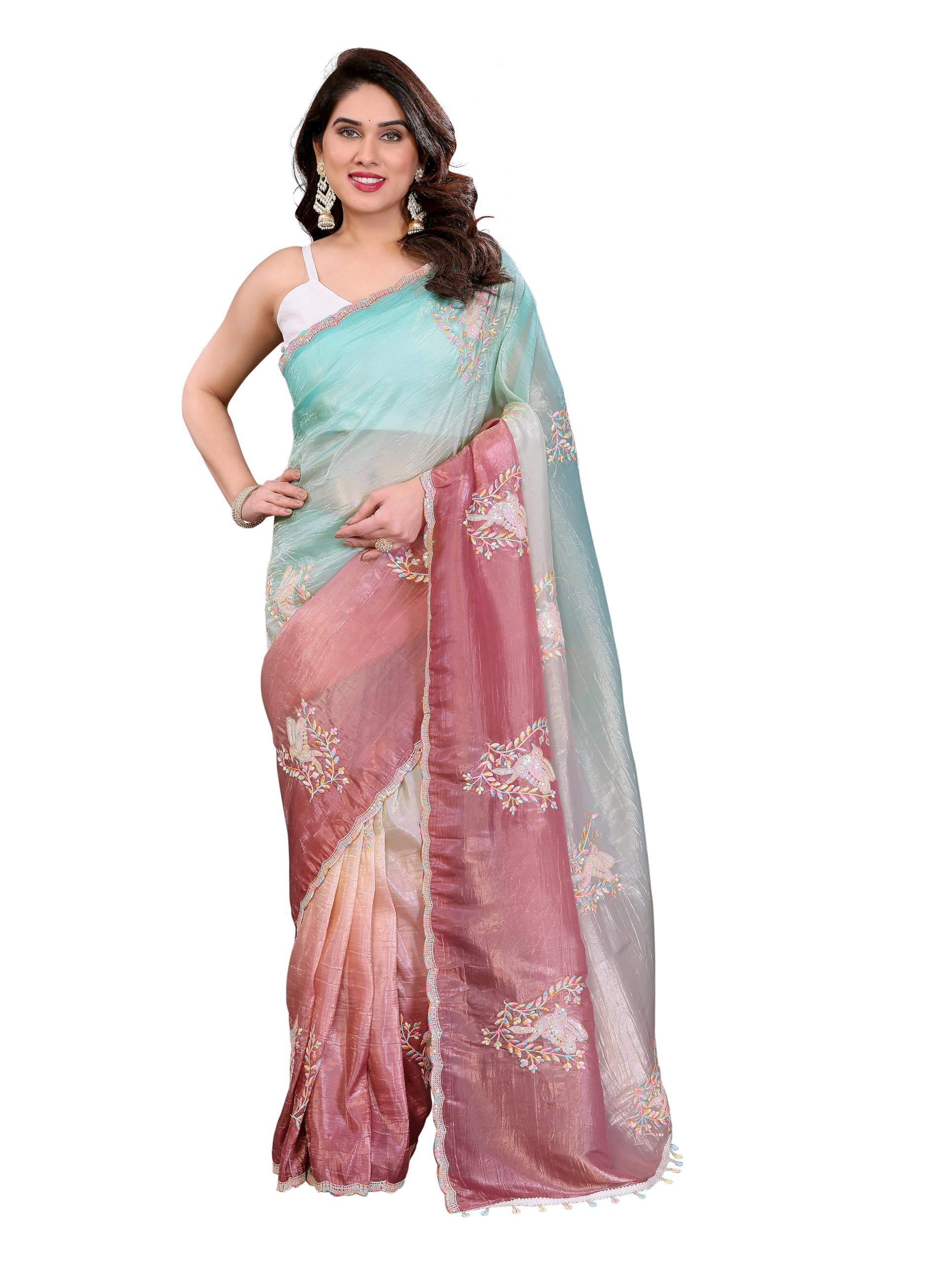 Gold Crush Embroidery Saree for Women – 5.5 Meter Saree with 0.8 Meter Roto Banglori Blouse | Designer Party Saree-image-28
