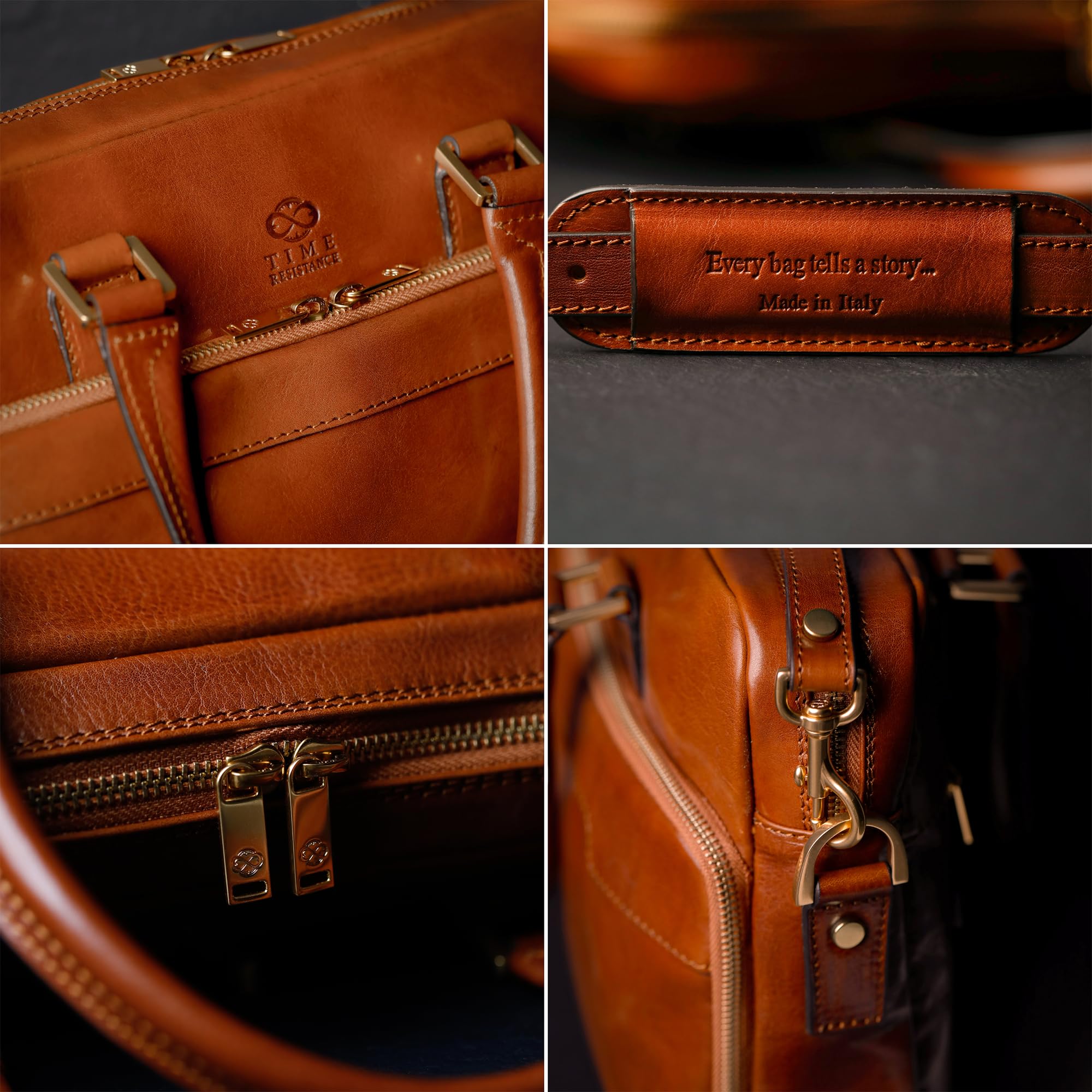 Time Resistance Aktentasche Leder Laptoptasche mit Schultergurt - Handgefertigt in Italien - Arbeitstasche - Businesstasche - Umhängetasche