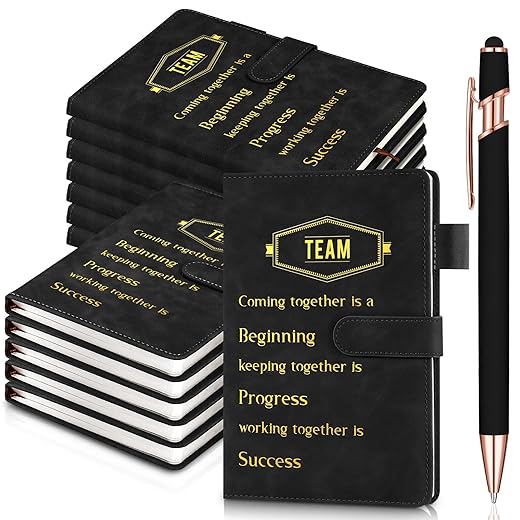 Glenmal 12 Sets Team Appreciation Gifts for Employee Bulk, Thank You Gifts A5 Leather Notebook Journals with Pen, Christmas Inspirational Gift for Coworkers Staff Teacher Student(Black)