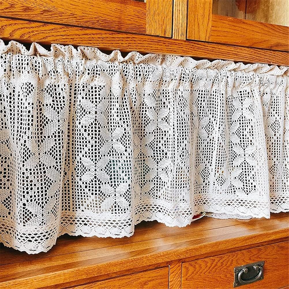 Tenda A Mezza Altezza Fortune Tree, 1 Pannello In Misto Cotone E Lino, Beige Con Pizzo, 142x99 Cm, Per Cucina E Bar