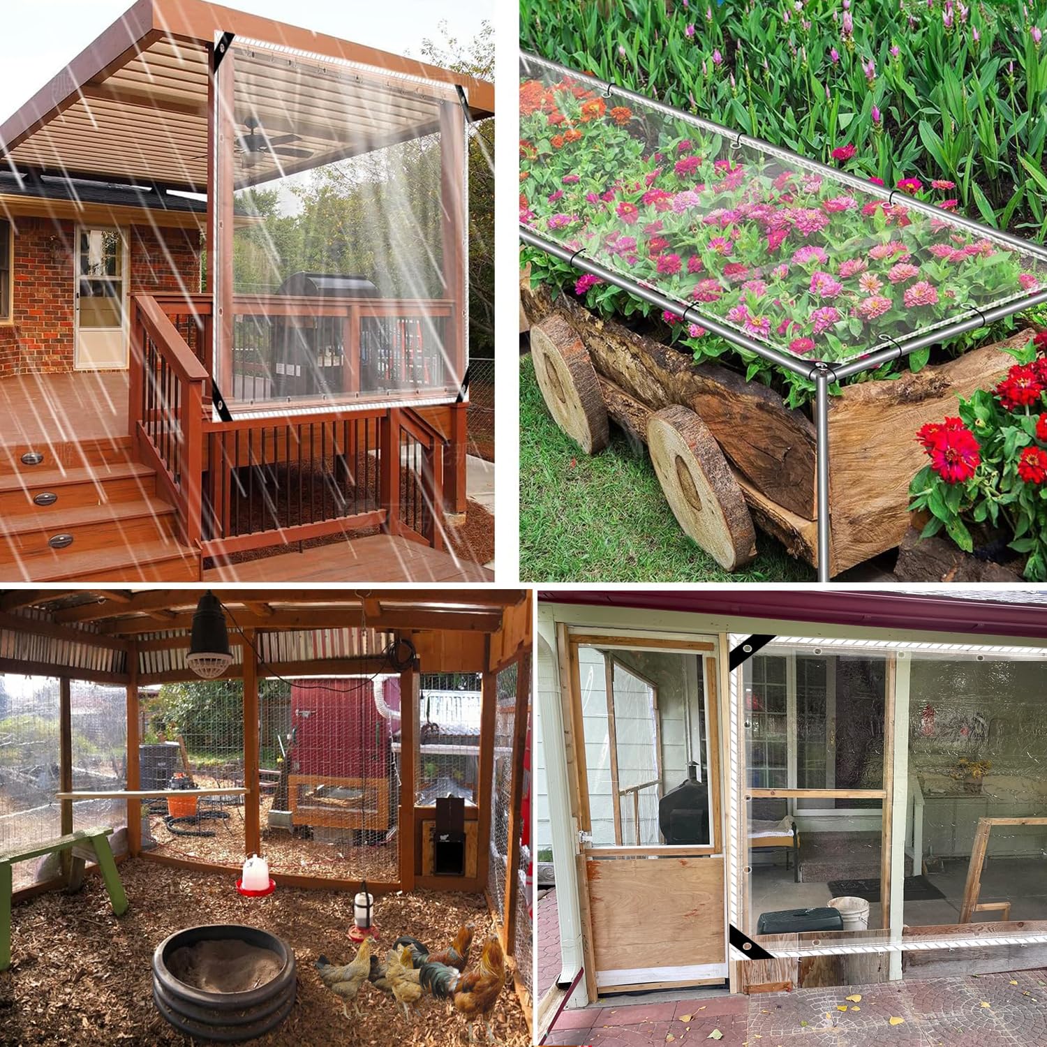 Plane Transparent mit Ösen,420g/m² Abdeckplane wasserdichte mit RV,0.35mm PVC Durchsichtig Plane für Balkon Terassen Pavillon Garten Hühnerstall,1 * 3.2m/Höhe * Breite