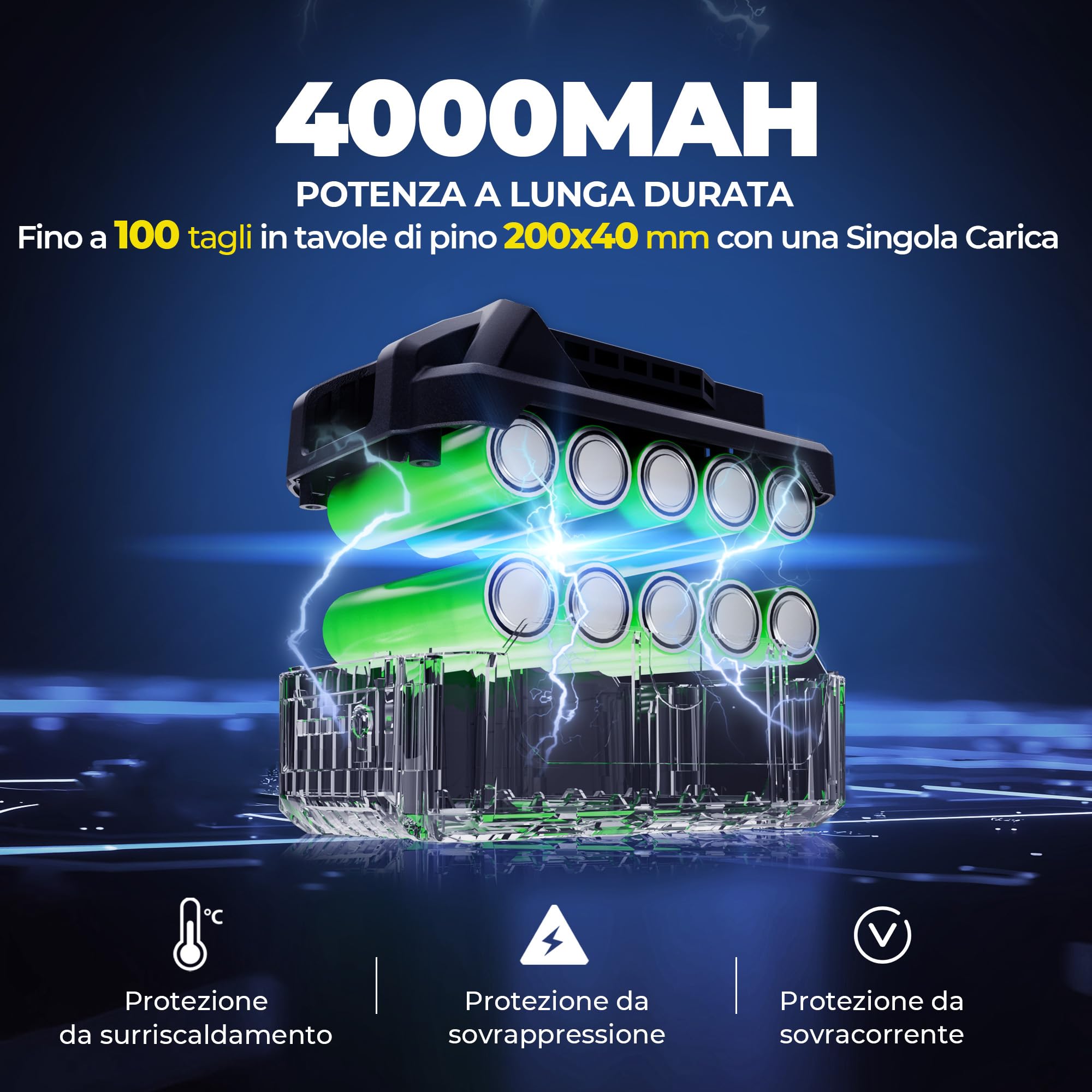 Dong Cheng Sega Circolare a Batteria da 18V, Diametro 185 mm, 5000 giri/min, Profondità di Taglio 65mm (90°)/45mm (45°) Con 4.0Ah Batteria, BOXX, Per Legno, Plastica, PVC