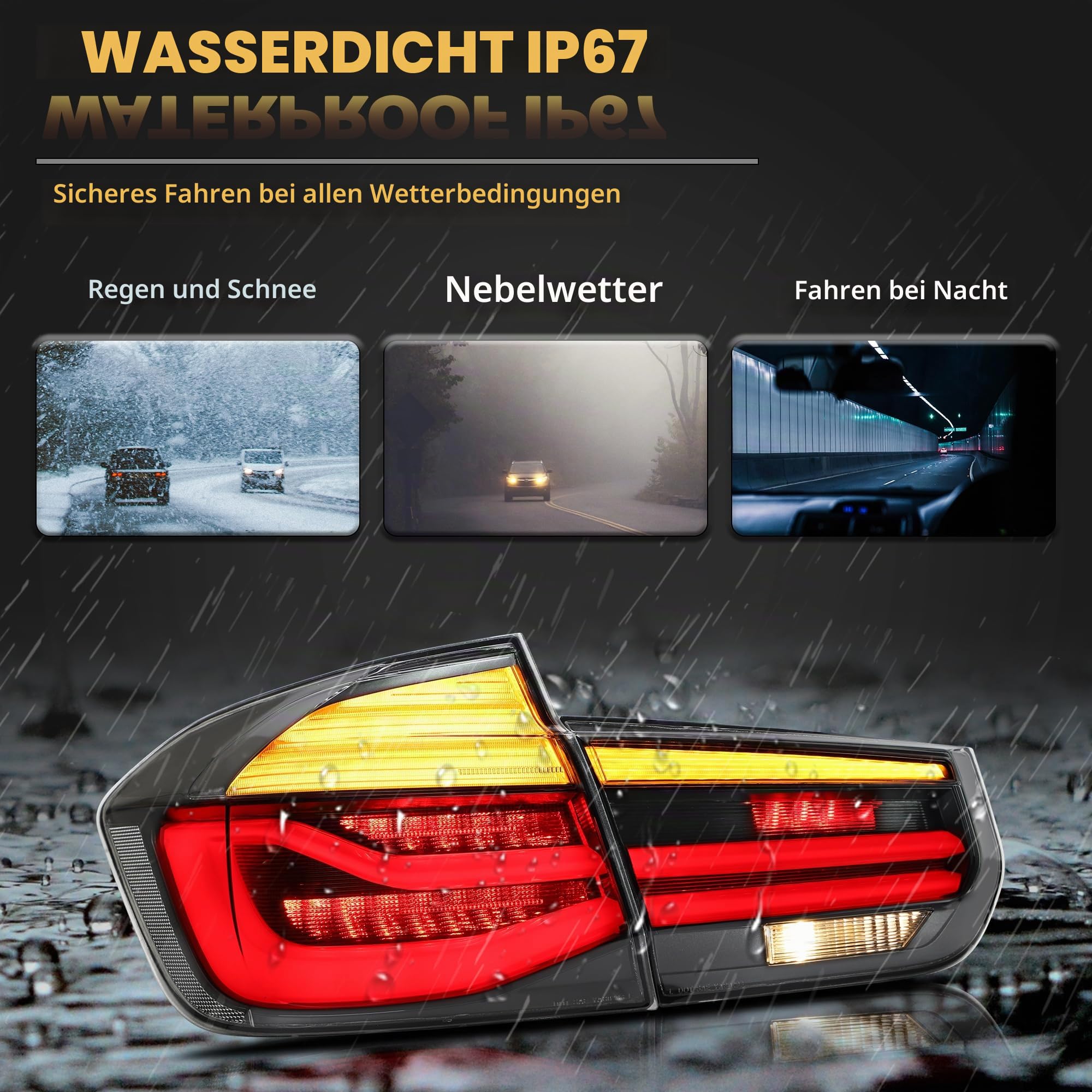 VLAND Rückleuchten Kompatibel für 3er F30 F80 M3 2012-2018 [Nicht für F31/F34], Mit E-Prüfzeichen,1 Satz (Schwarz)