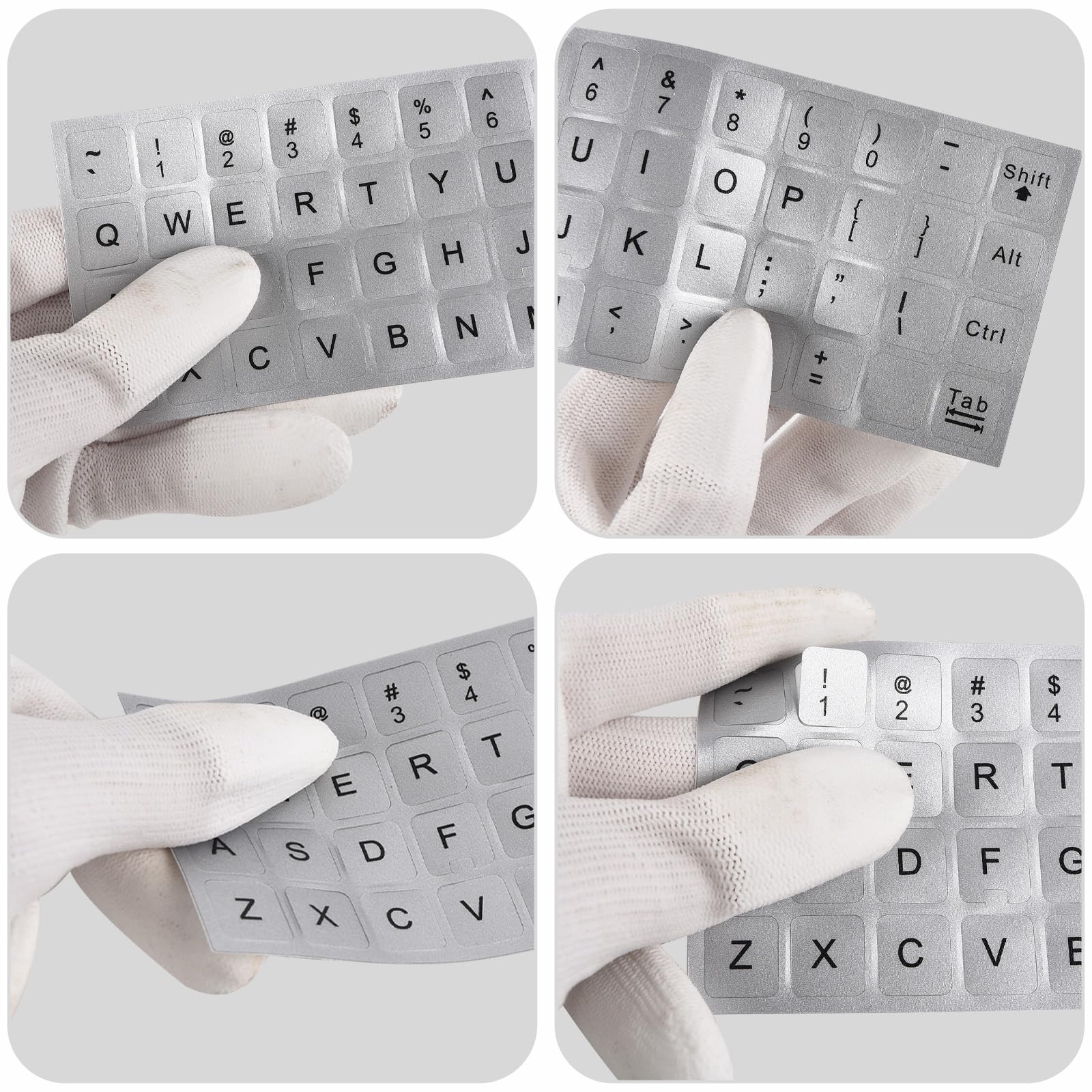 Adesivi per tastiera, adesivi universali per tastiera inglese da 2 pacchi, adesivi per tastiera computer, sfondo argento con scritte nere, adesivi per computer portatile notebook desktop...