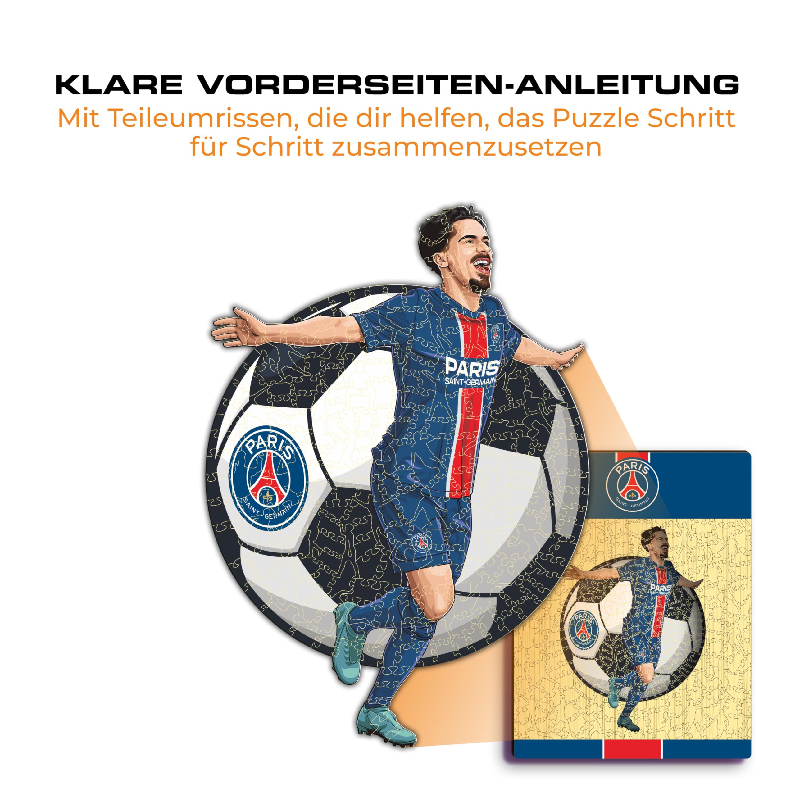 Iconic Puzzles - PSG, Vitinha, offiziell Lizenziertes Holzpuzzle, 100% nachhaltig, Geschenk für Erwachsene und Kinder, Größe M, 270 Teile