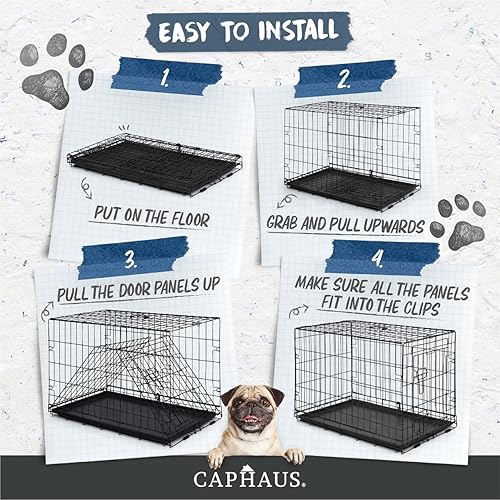 Miniatura 3 de CAPHAUS Perrera plegable de alambre de metal para perros con bandeja a prueba de fugas y patas protectoras y panel divisor, puerta individual o