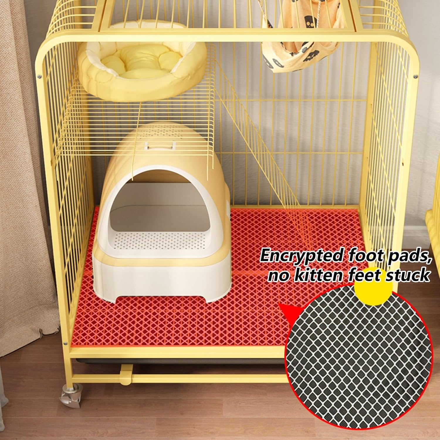 Large Cat Cage with 360° Rotating Casters, DIY Cat Enclosures with Hammock, Tray and Ladders, Cat Playpen for Small Animals, DIY Metal Wire Grid Cage(A,30.7 * 21.7 * 42.5"/78 * 55 * 108cm)