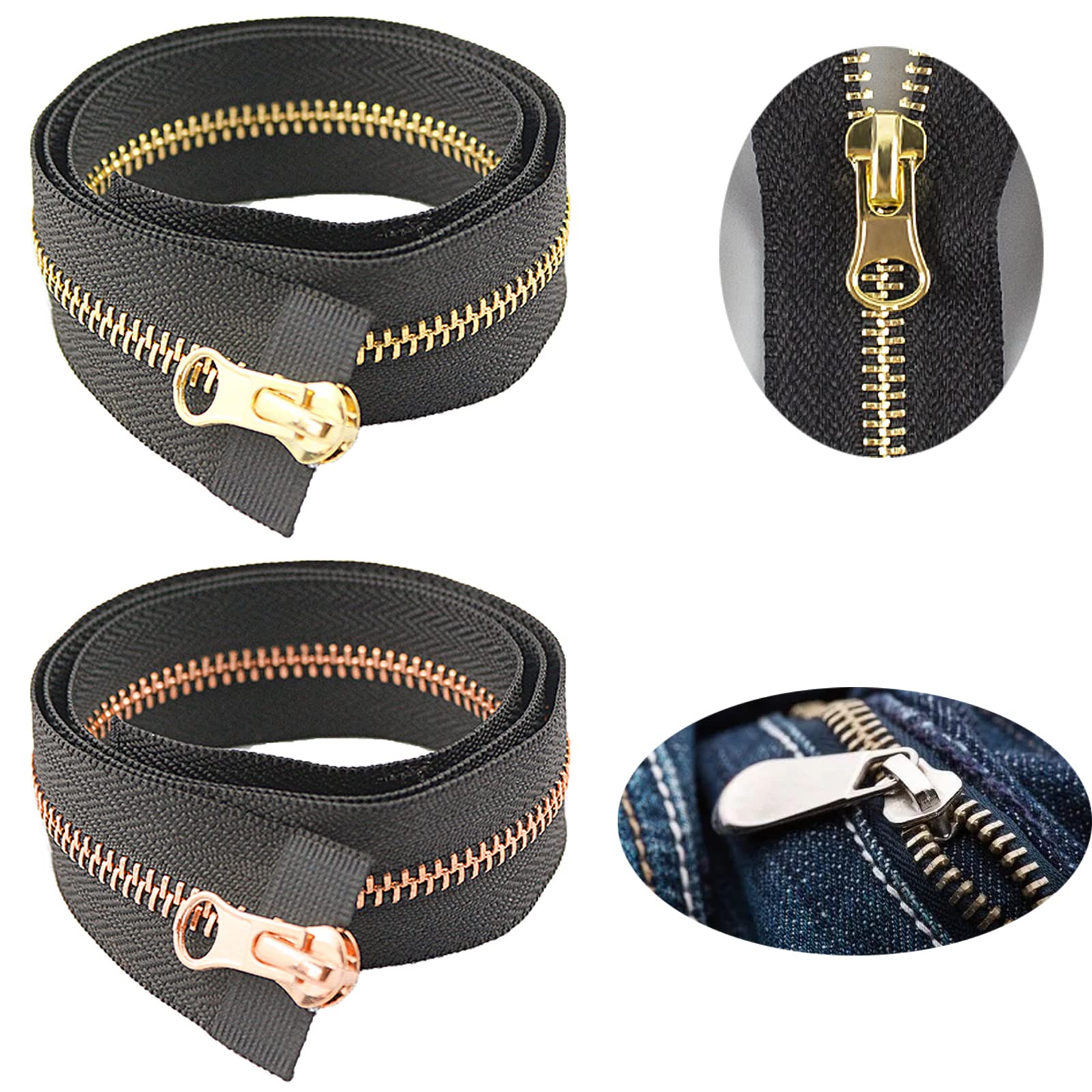 YUNYAN Pack of 2 80 cm Zipper Repair Nylon Zip for Bags Clothing Bedding Light Gold Rose Gold