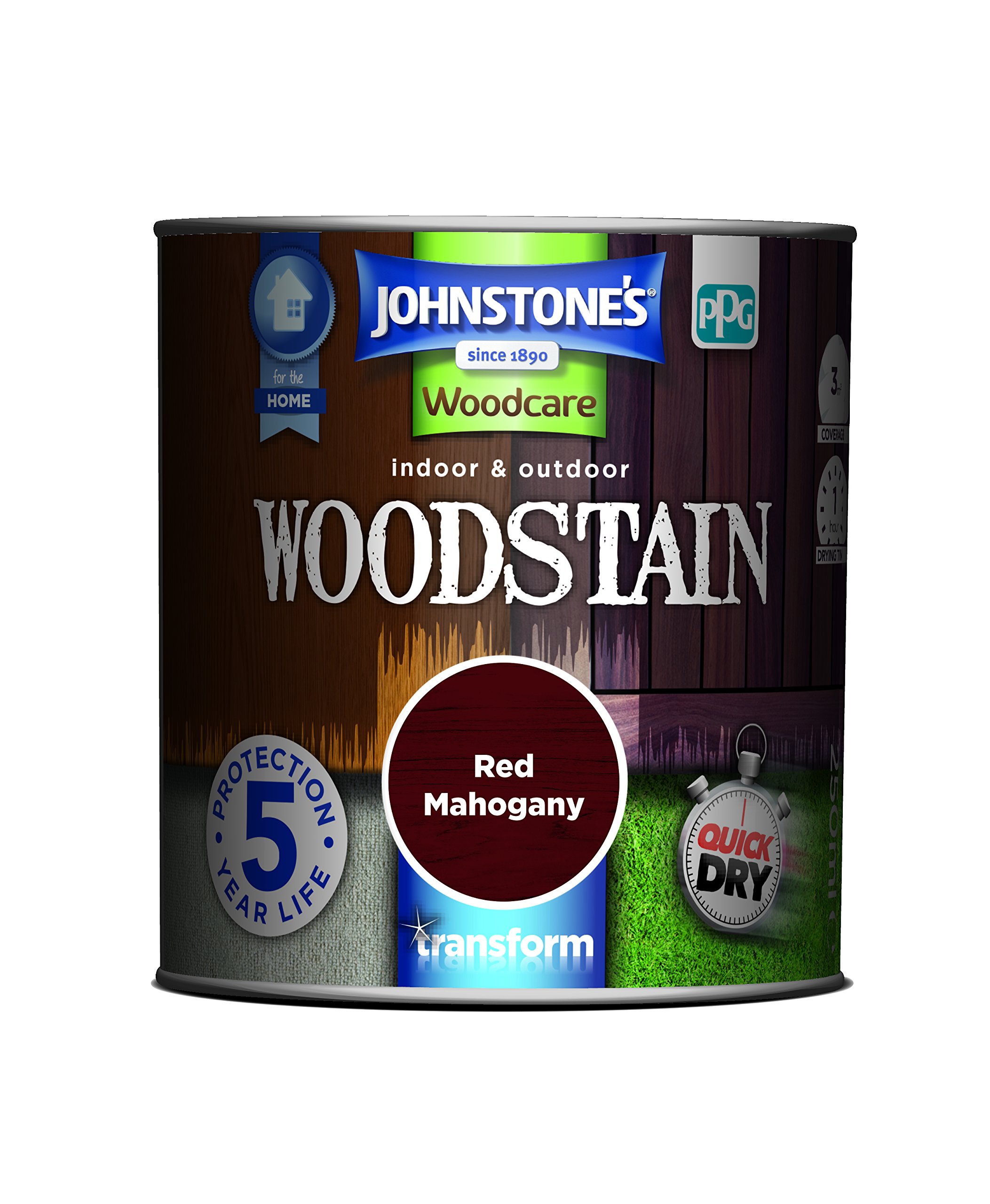 Johnstone's Red Mahogany Johnstone’s - Interior & Exterior Woodstain - | Weathershield, Uv Resistant, Quick Drying In 4 Hours, Durable & Flake-Resistan, 5 Years Protection | 250Ml