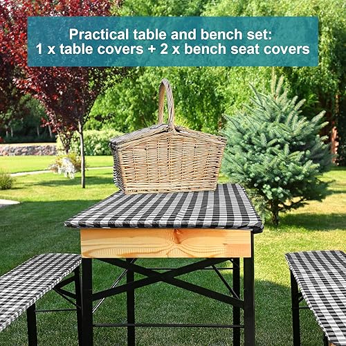 Miniatura 7 de 3 paquetes de fundas de vinilo a cuadros para mesa de picnic y banco para mesa de comedor de 72 x 30 pulgadas, cubierta de banco para picnic