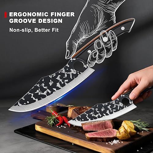Miniatura 3 de Cuchillo de chef con funda, cuchillo de cocina mejorado con diseño de ranura para dedos, cuchillo japonés para cocinar, picar. Cuchillo afilado para