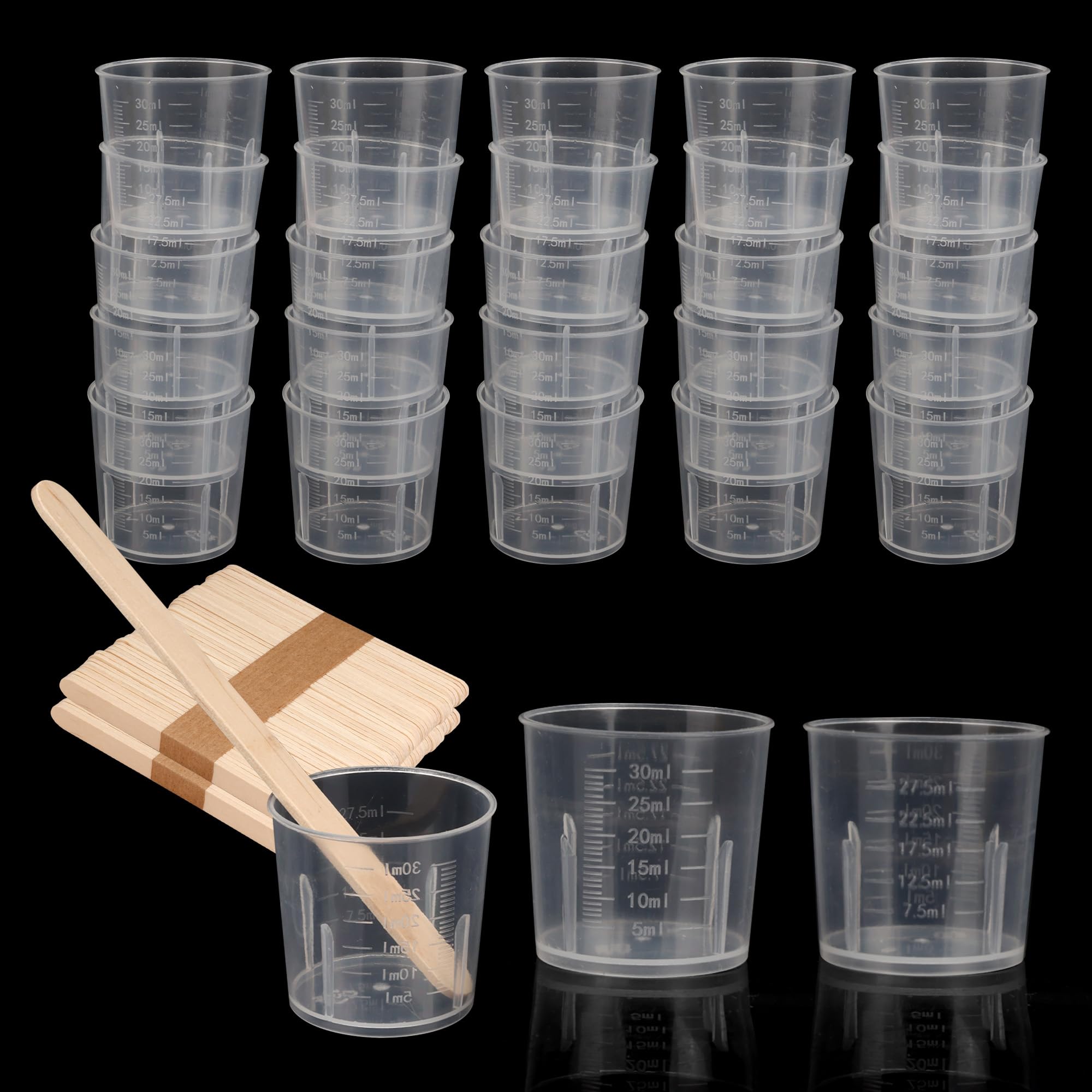 YKUKIZEE 100 PCS 30ML Small Plastic Resin Measuring Cup with Wood Stick