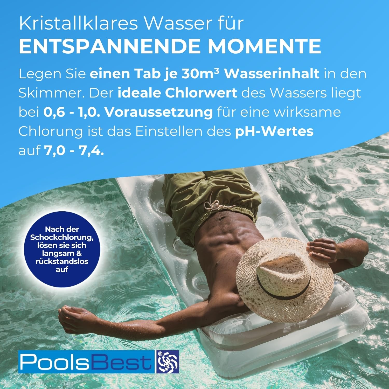 PoolsBest 1,2kg Chlor Multitabs 2 Speed 7 in 1 I 300g Chlortabletten für Pool mit 2-Phasen Desinfektion I Chlortabs schnelllöslich & langsamlöslich I Pooltabs zur Dauerdesinfektion & Stoßchlorung