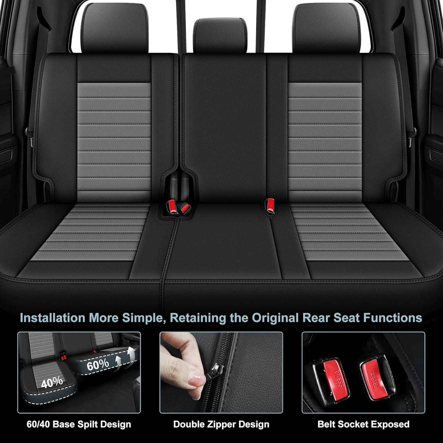 Full Set Seat Covers Custom Fit for Toyota Tacoma 2024 2025 2026 Crew Double Extended Cab Waterproof Faux Leather Full Coverage Anti-Slip Truck Seat Protectors for 4th Gen (Black & Grey)