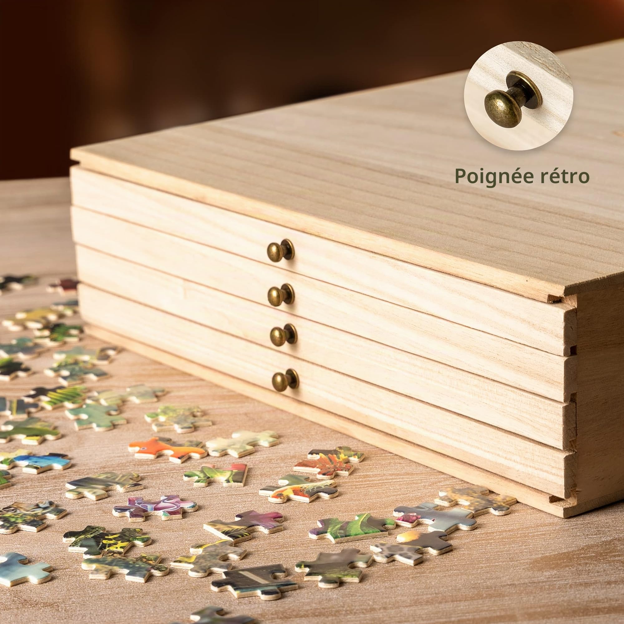 Becko US Plateaux de tri en bois avec tiroir coulissant, 8 trieurs puzzle pour le rangement, plateau de tri et de rangement d'accessoires de puzzle, léger et portable