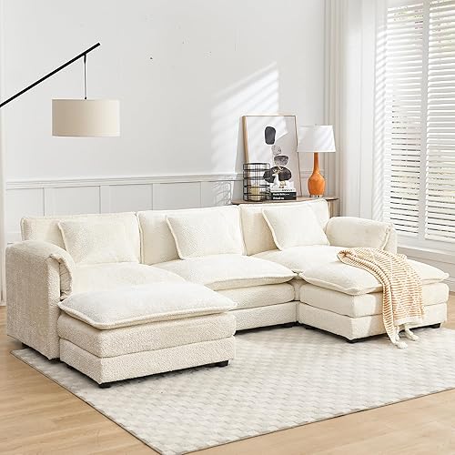 GNIXUU Sofá modular de 110 pulgadas para sala de estar, moderno sofá en forma de U de chenilla, cómodo sofá modular con diván doble y espuma