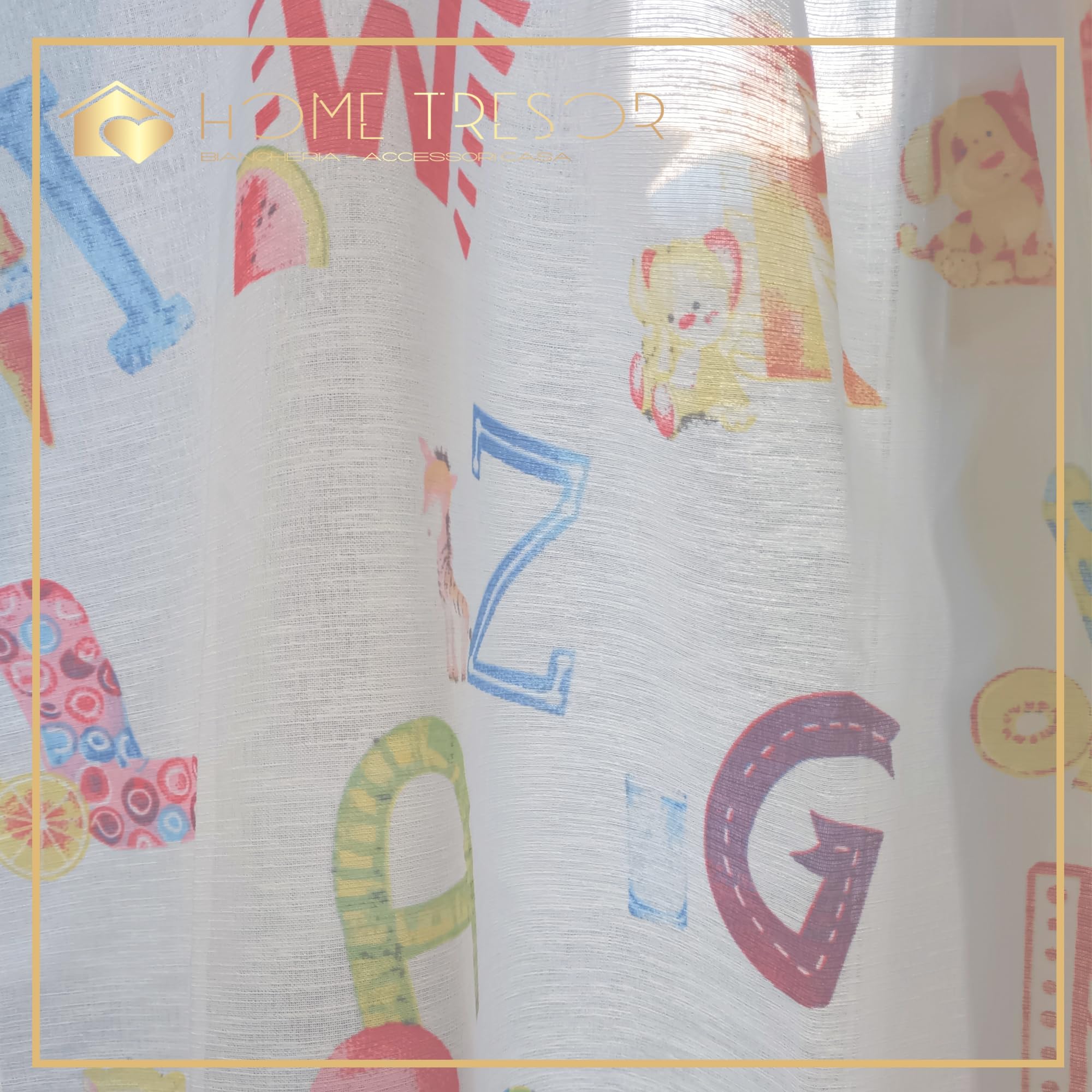 Tenda per Cameretta Bambini Set 2 Pannelli Coppia Tende Finestra Portafinestra Fantasia Palloncini Animali Mod. Giorgia 60x150 cm