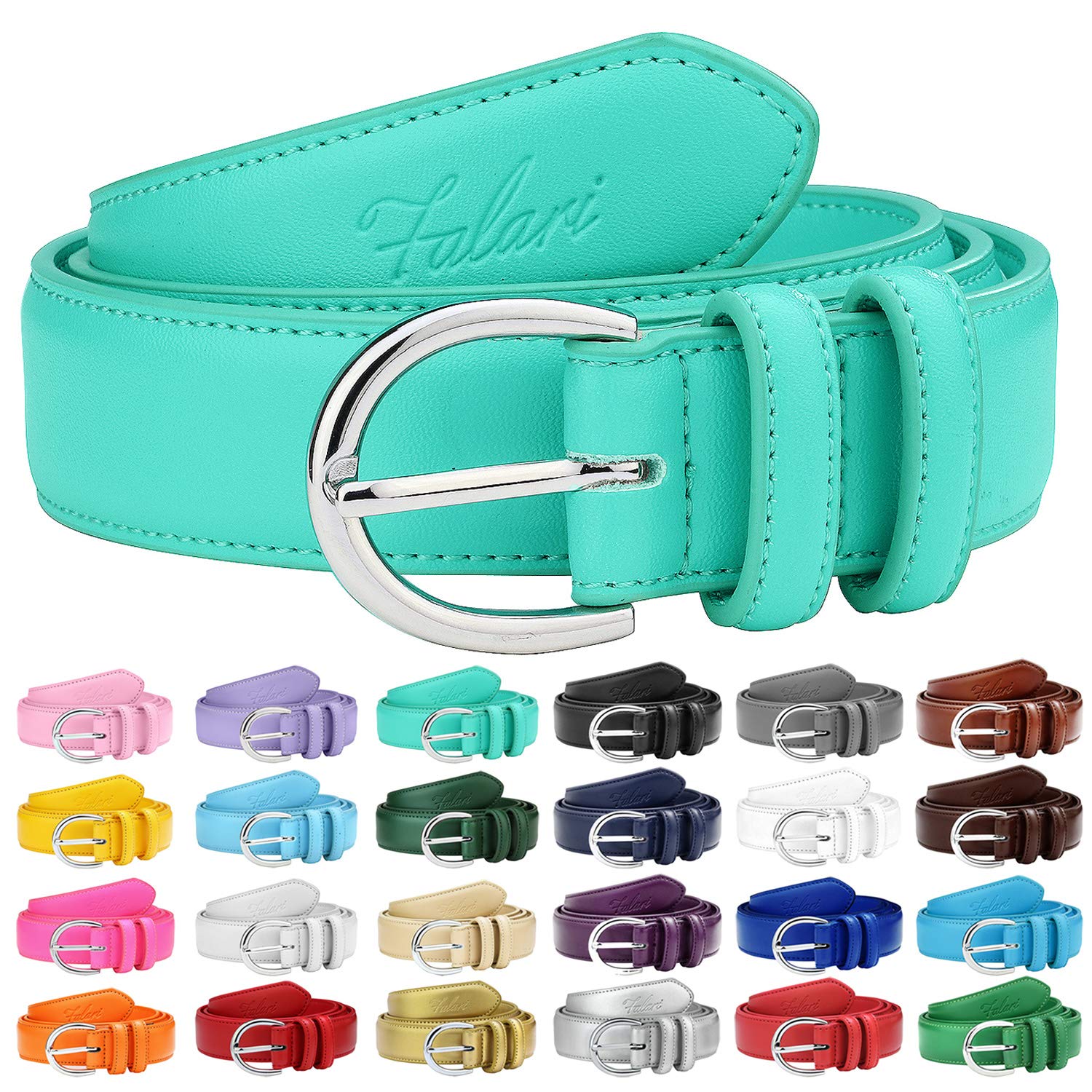 Falari Women Genuine Leather Belt Fashion Dress Belt With Single Prong Buckle 6028-31 Colors