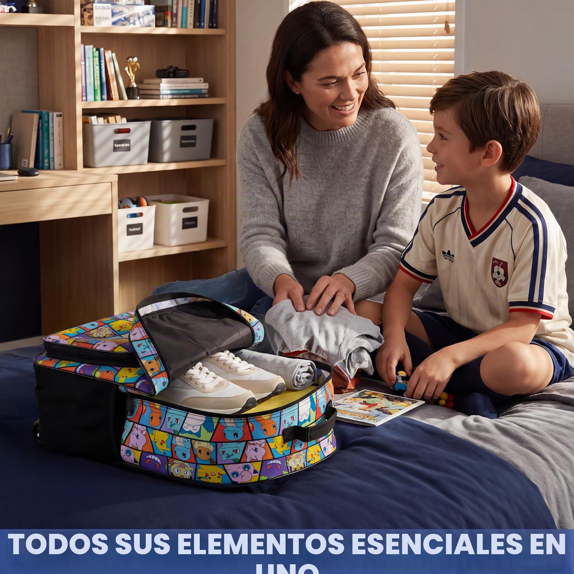 Get Trend Pokemon Mochila Trolley Infantil 2 en 1, Bolsa de Viaje con Ruedas y Estructura Metálica, Mochila Cabina Ruedas, Regalo Anime (Multi Pokemon)