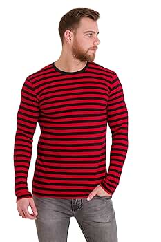 Run & Fly Mens 60's Retro Black & Red Striped Long Sleeve T