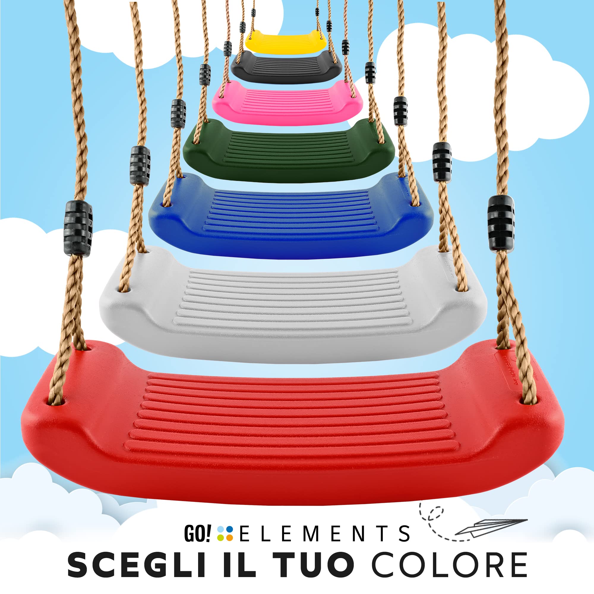 GO!elements - Altalena da giardino per bambini, per interni ed esterni, regolabile in altezza, antiscivolo, colore: rosa