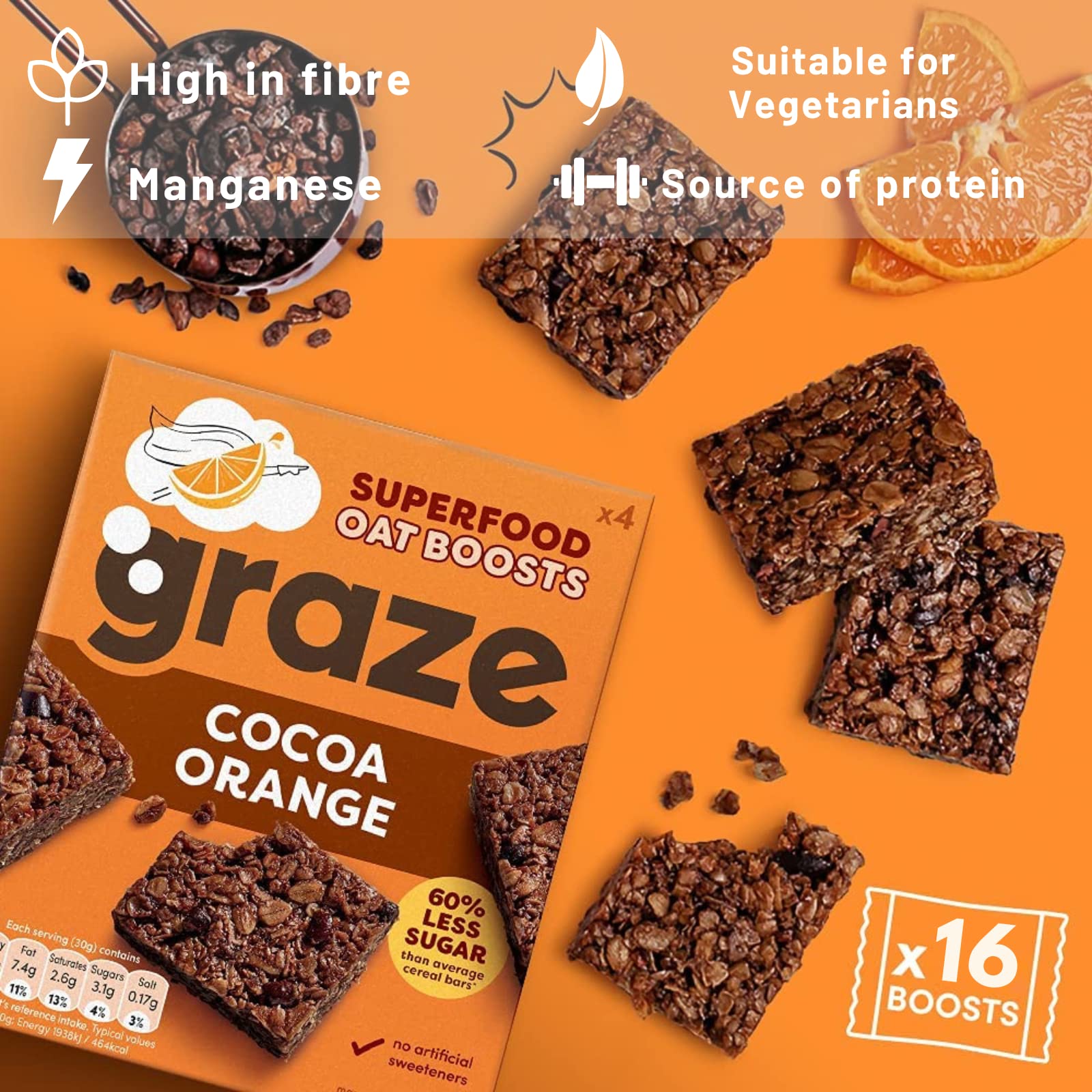 Graze Protein Barres d'avoine – Snacks sains, avoine entière, saveurs naturelles, riche en fibres, moins de sucre (16 collations – 4 paquets de 4 x 30 g)