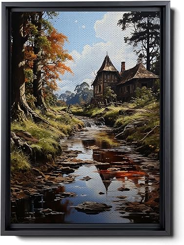 Vintage Waterfall Art Print, Rustic Nature Landscape print, Earth Tone Cottage Core Decor, Antique Wall Artwork