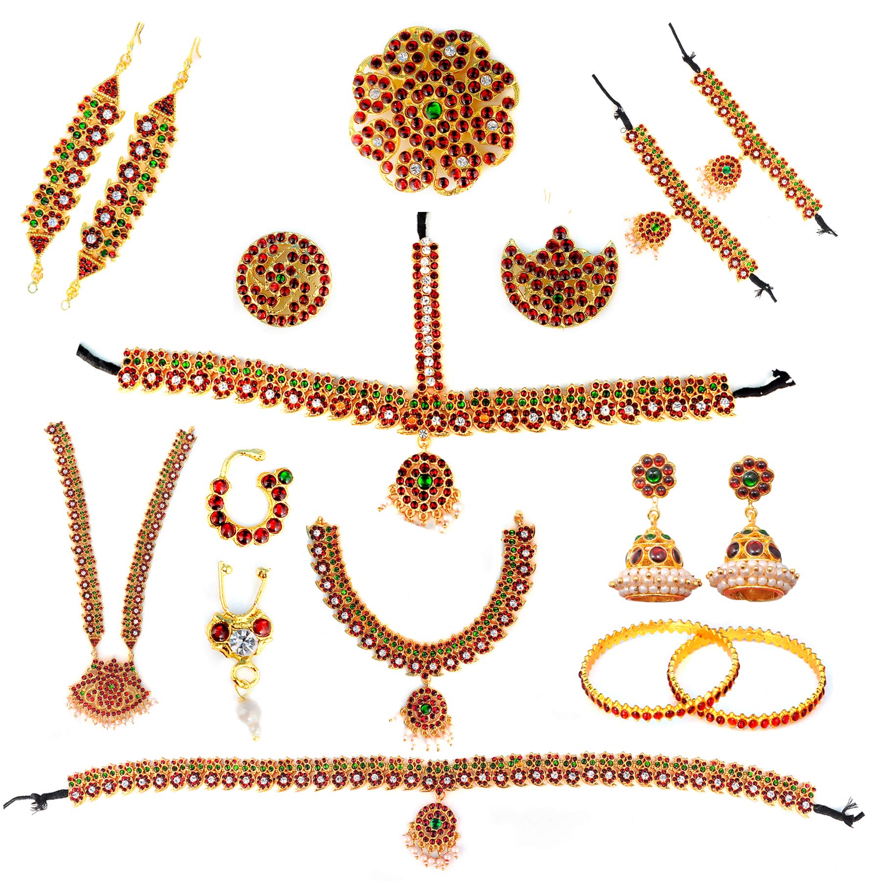 Vaishnavy Natyalaya Bharatanatyam Kuchipudi Red Green Stone Jewellery Set (B07WGF149Z) Amazon Price History, Amazon Price Tracker
