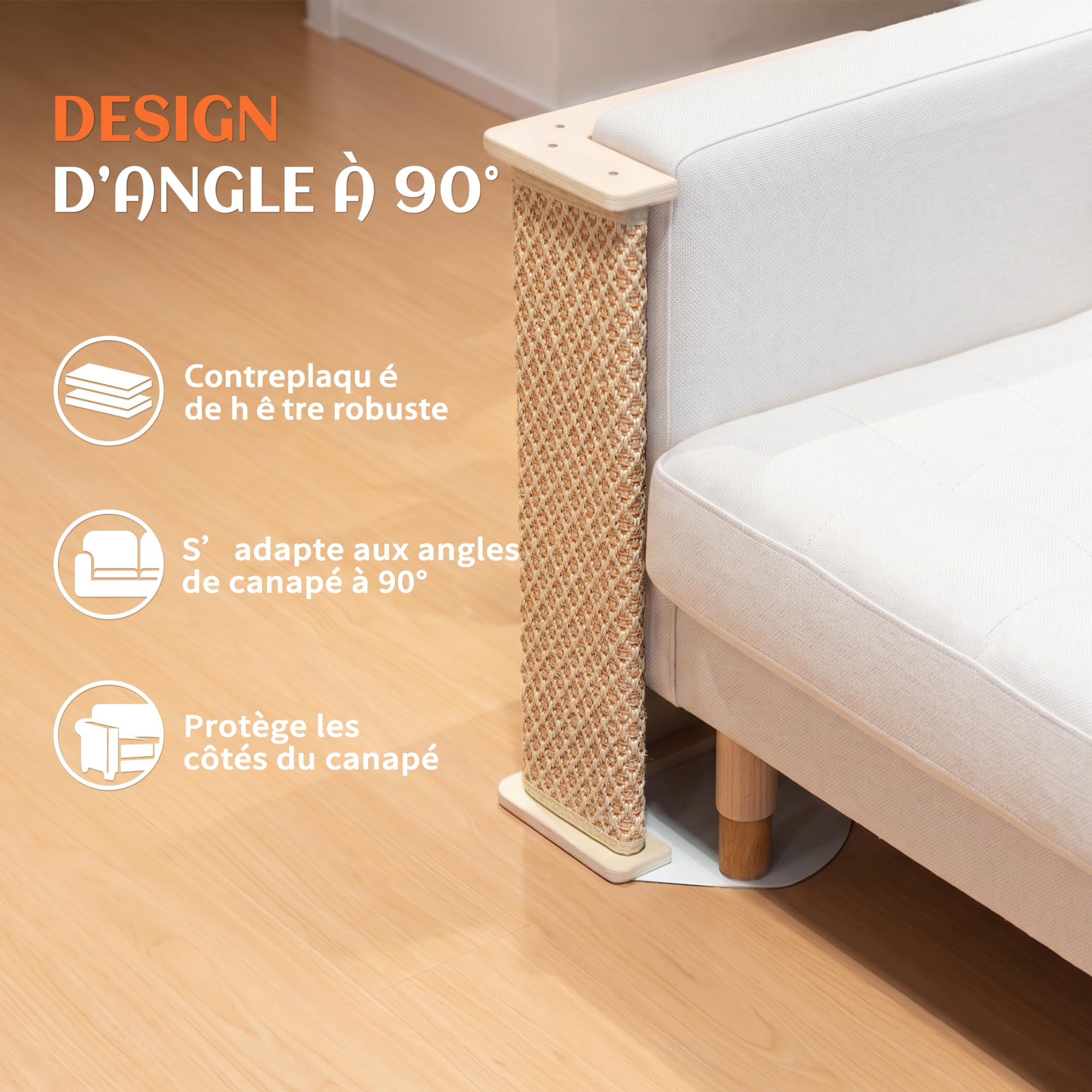 PETKARAY Grattoir d'angle pour chat - 61 cm - En sisal - Protection contre les griffes de chat - Protection contre les griffes de chat - Pour chat